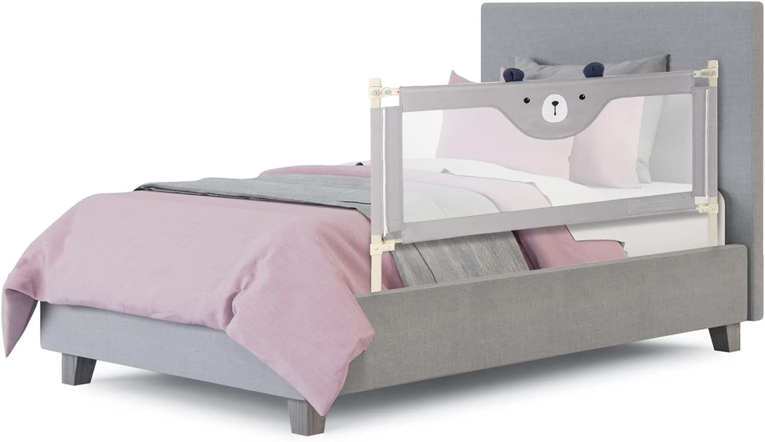 KOMFOTTEU Bettschutzgitter Babybettgitter, mit Doppelschlos(145cm, Bär)