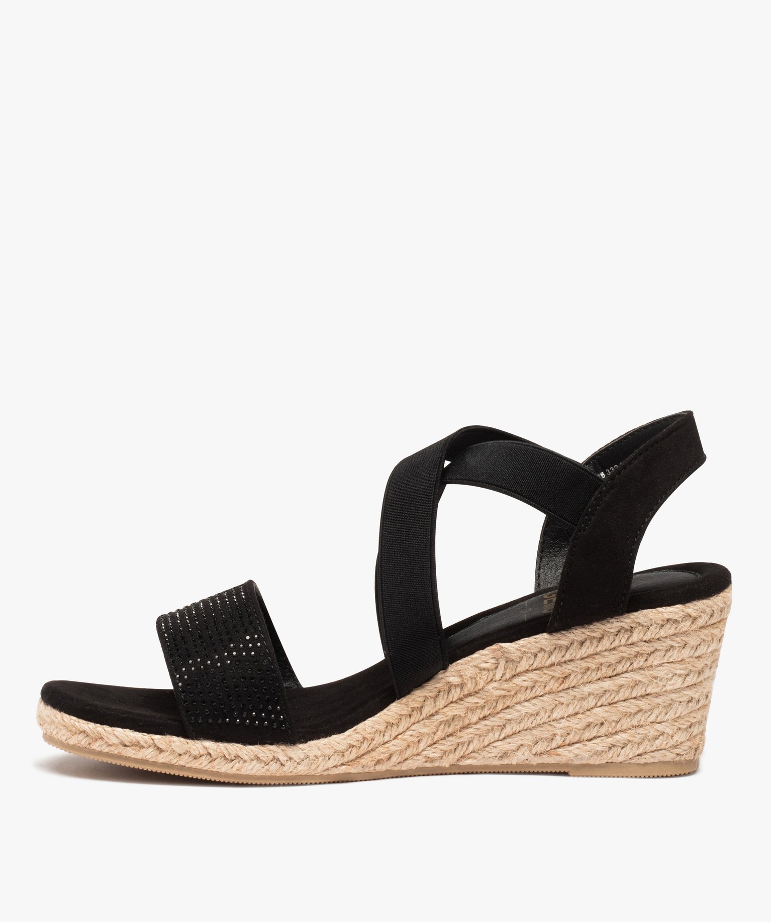 Sandales femme compensées à brides élastiques et strass noir | GEMO