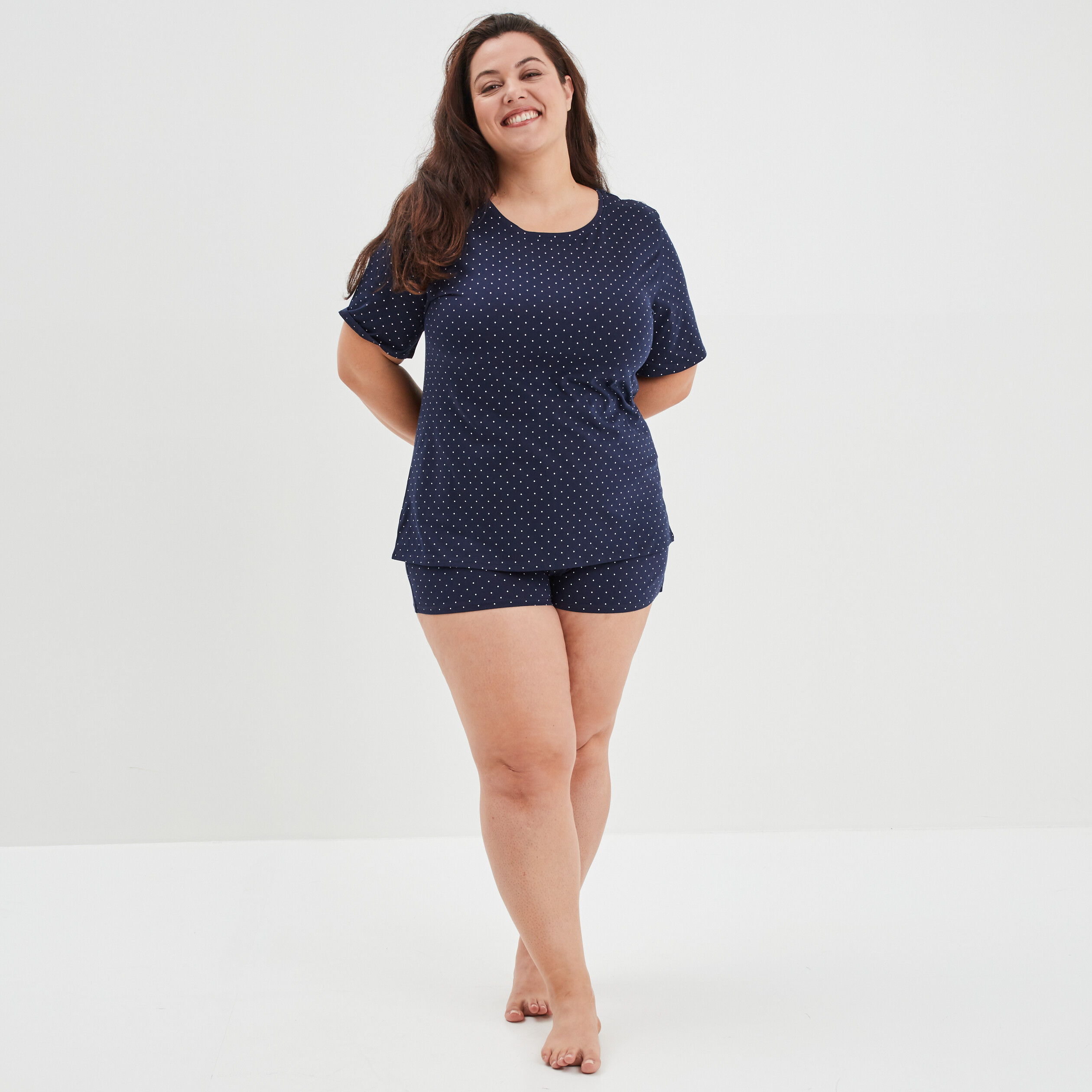 Ensemble pyjama short 2 pièces Modavista bleu femme grande taille | La Halle