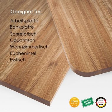 Rikmani Tischplatte Massivholzplatte Eiche Dunkel Naturholz Esstisch Schreibtisch Arbeitsplatte Küche Holzbrett Schreibtischplatte, Massivholz