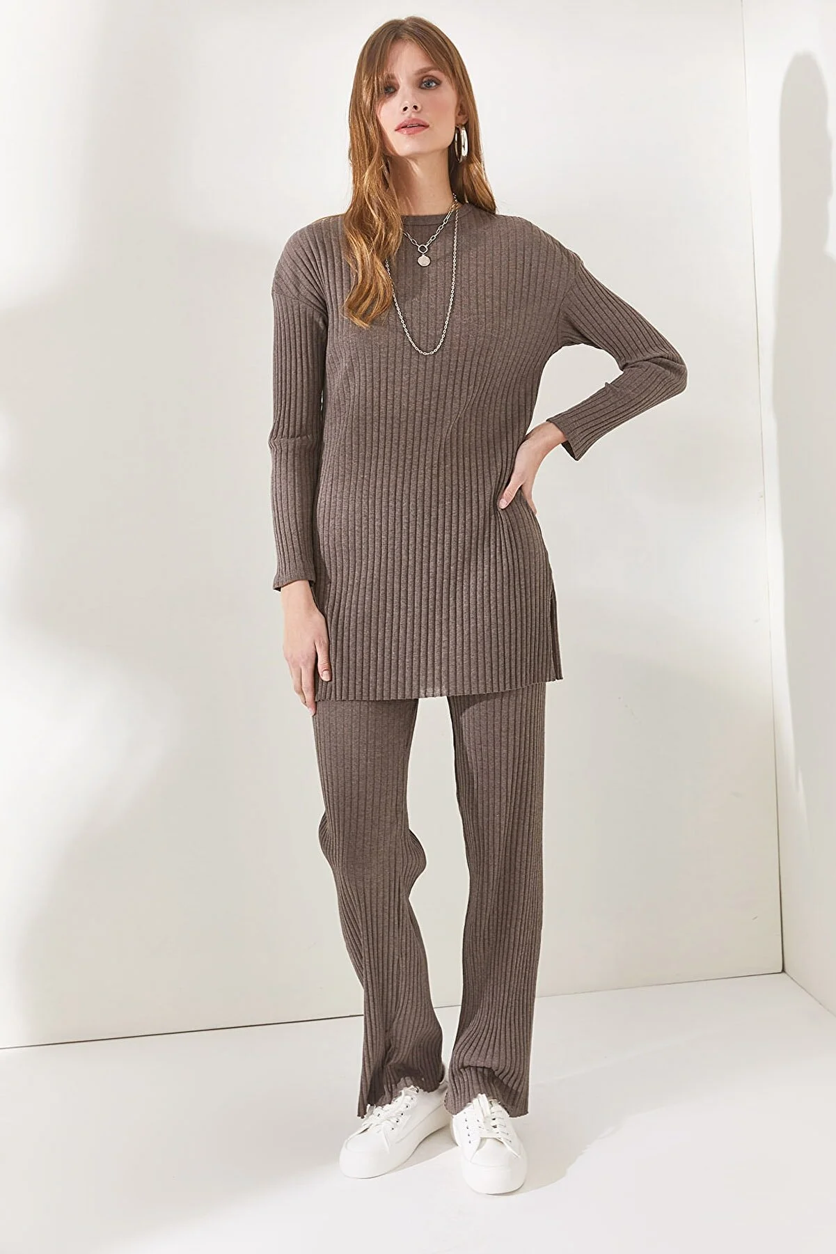 Olalook  Damen Nerz Top Schlitz Bluse Unterteil Palazzo Kordel Anzug TKM-19000180