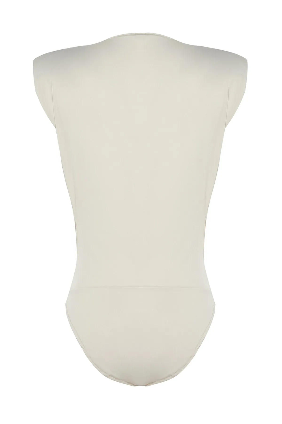 Trendyol Collection  Gepolsterter, zweireihiger Strickbody mit flexiblem Druckknopf, Stein TWOSS23BD00007