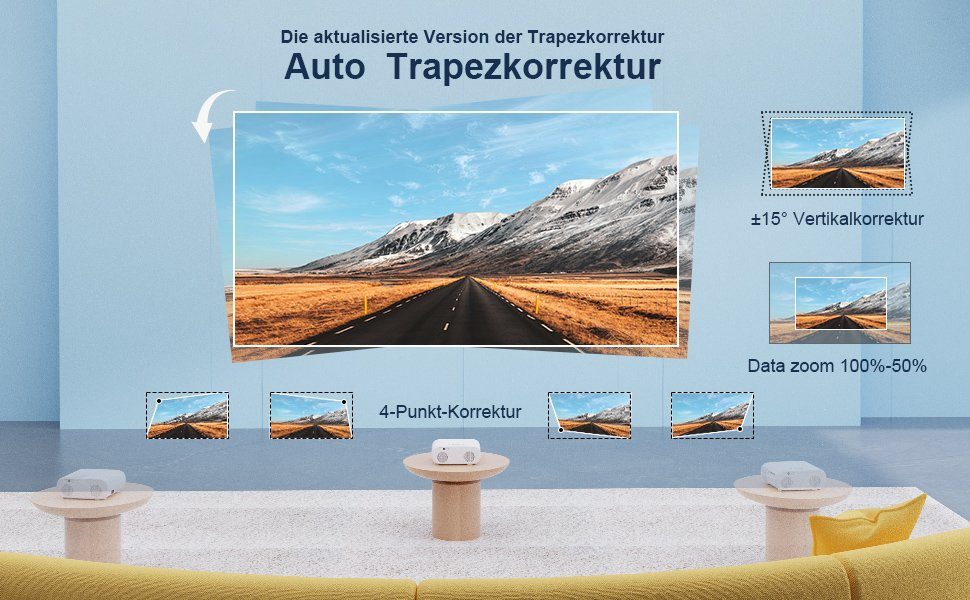 Jimveo 1080P 4K Unterstützt Projektor, 750ANSI Portabler Projektor (20000 lm, 18000:1 Jimveo, 3840x2160 px, Maximal 300''Display Innovativer Gut Qualität Vielseitige Anschlüsse)