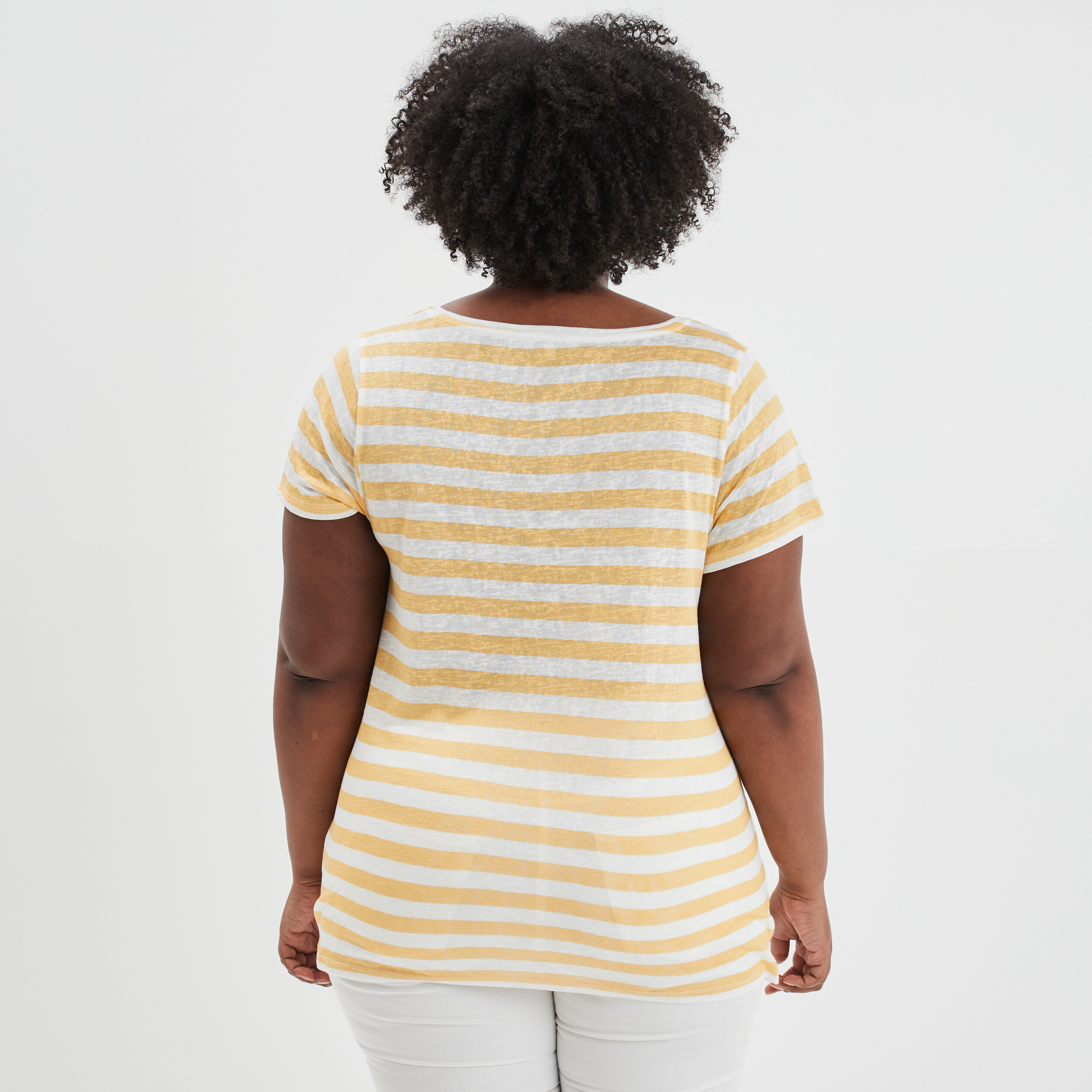 T-shirt col en V manches courtes jaune clair femme grande taille | La Halle