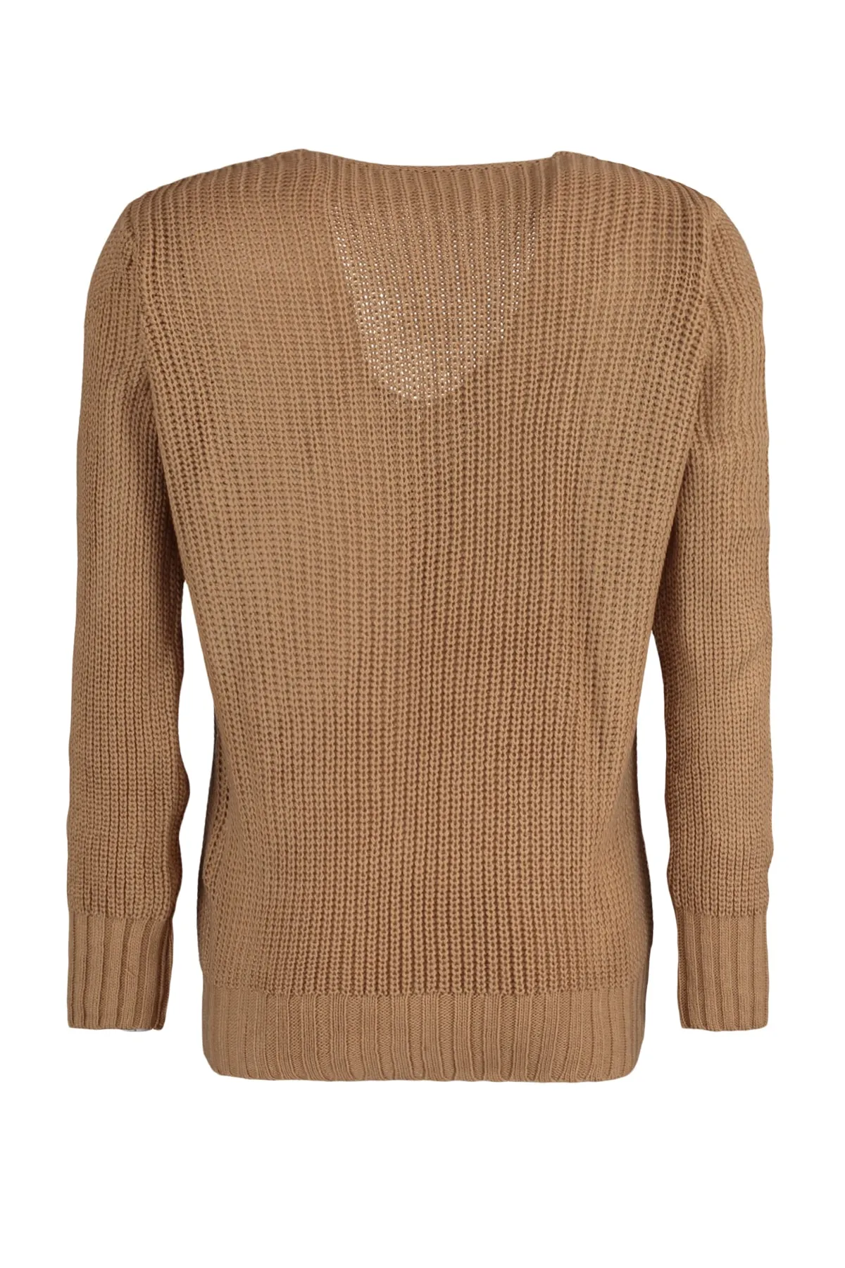 Trendyol Collection  Kamelfarbener Strickpullover mit V-Ausschnitt TWOAW22KZ0880