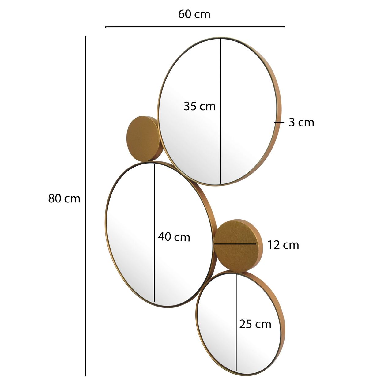 Wohnling Wandspiegel Kreise 80x60 cm Metall Gold
