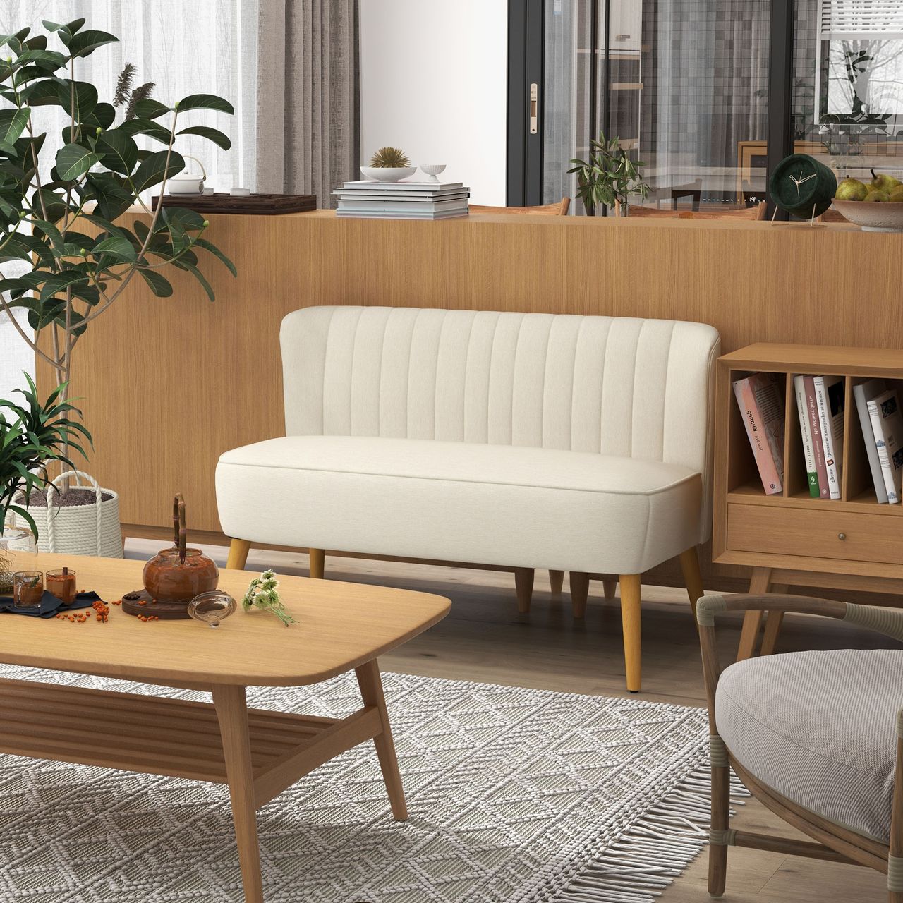 HOMCOM Sofa 2-Sitzer Stoffsofa Couch Polstersofa Loungesofa breit Cremeweiß
