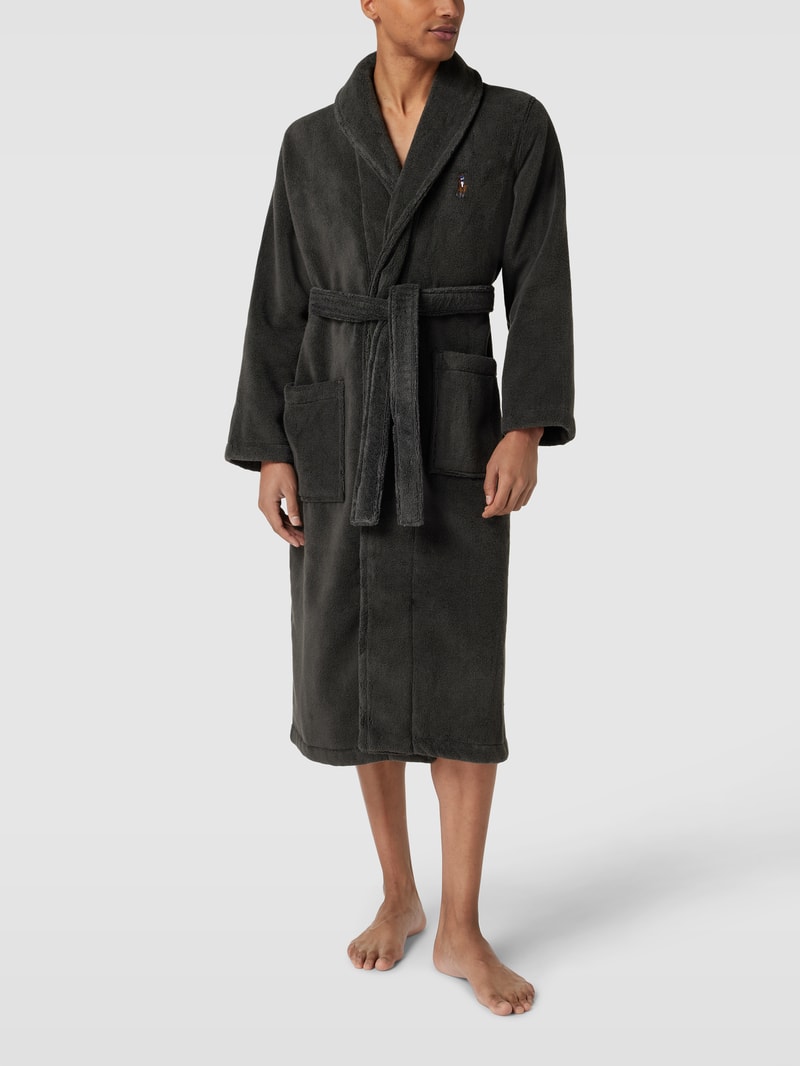 Bademantel mit Label-Stitching in dunkelgrau