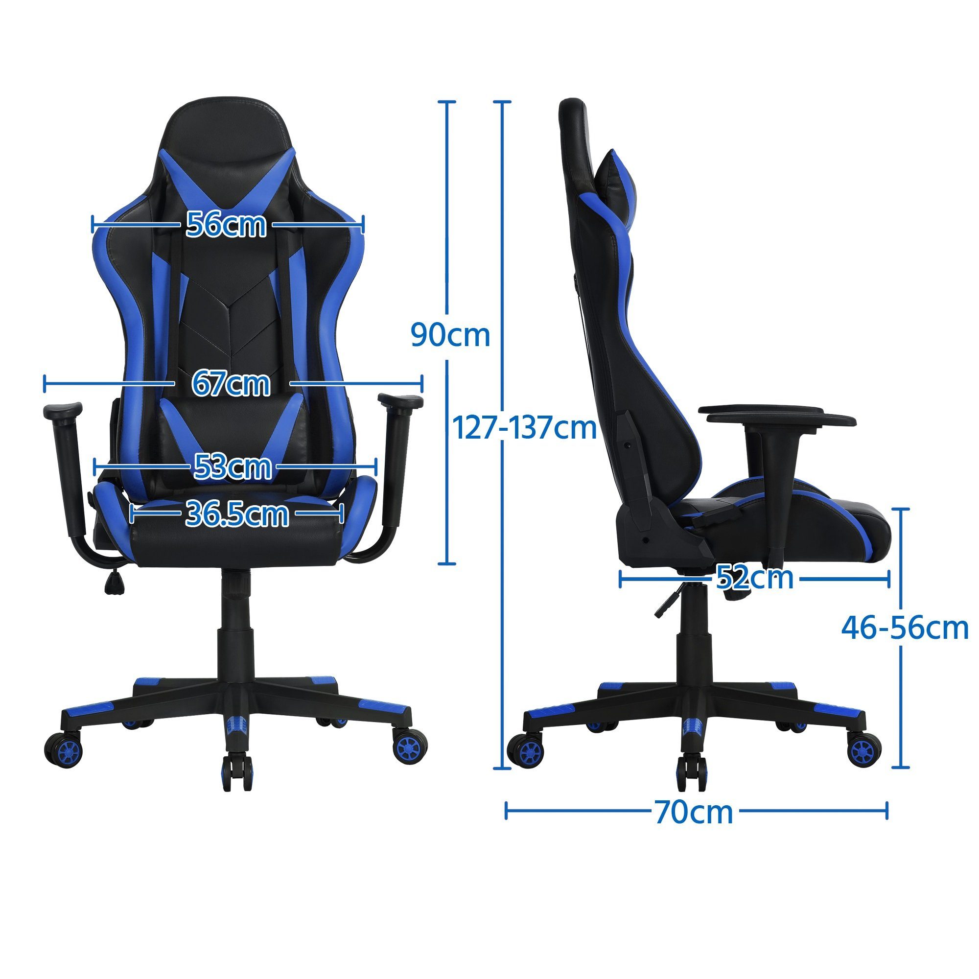 Yaheetech Gaming-Stuhl, Ergonomisches Design mit Kopfstütze und Lendenkissen