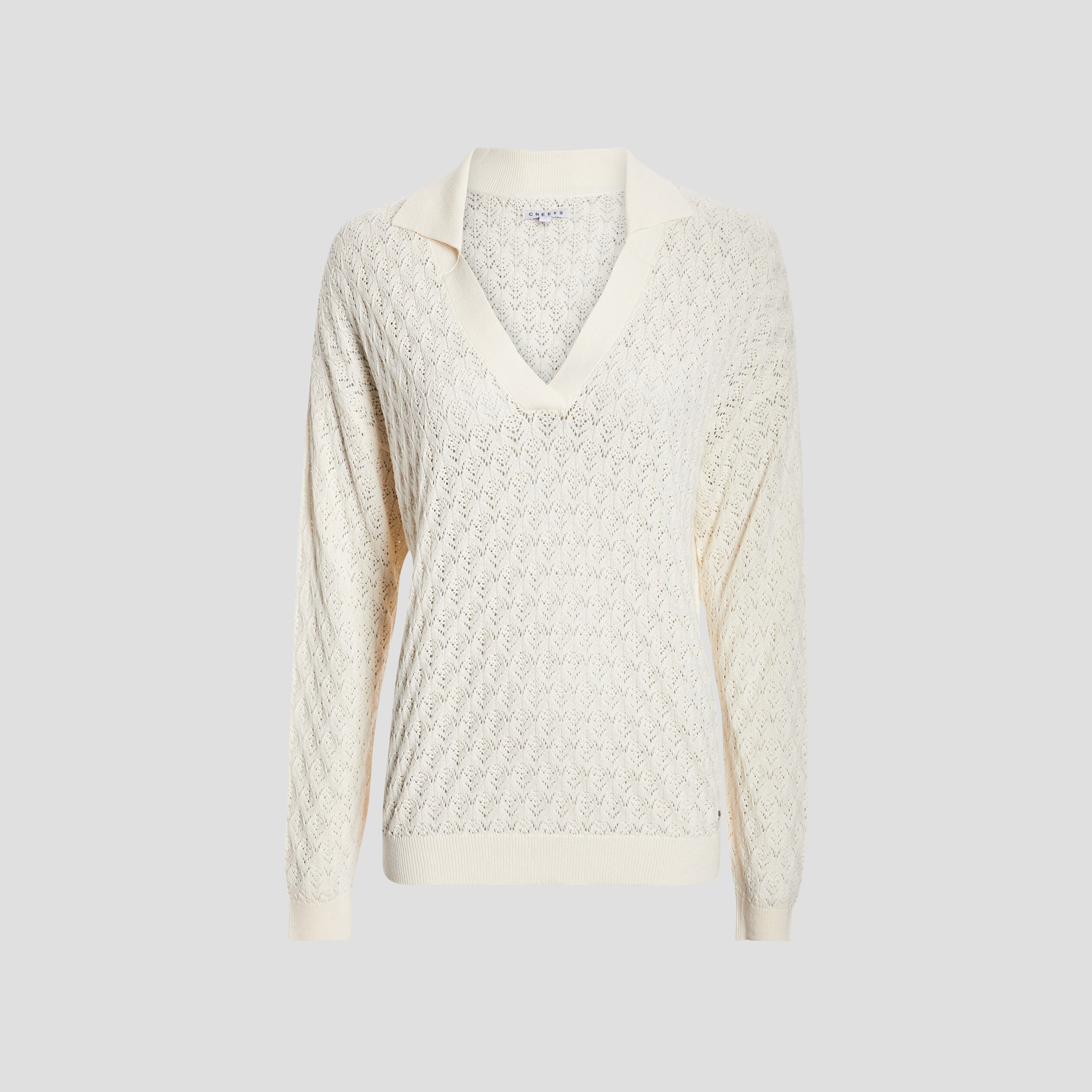 Pull avec col en V à revers creme femme | La Halle