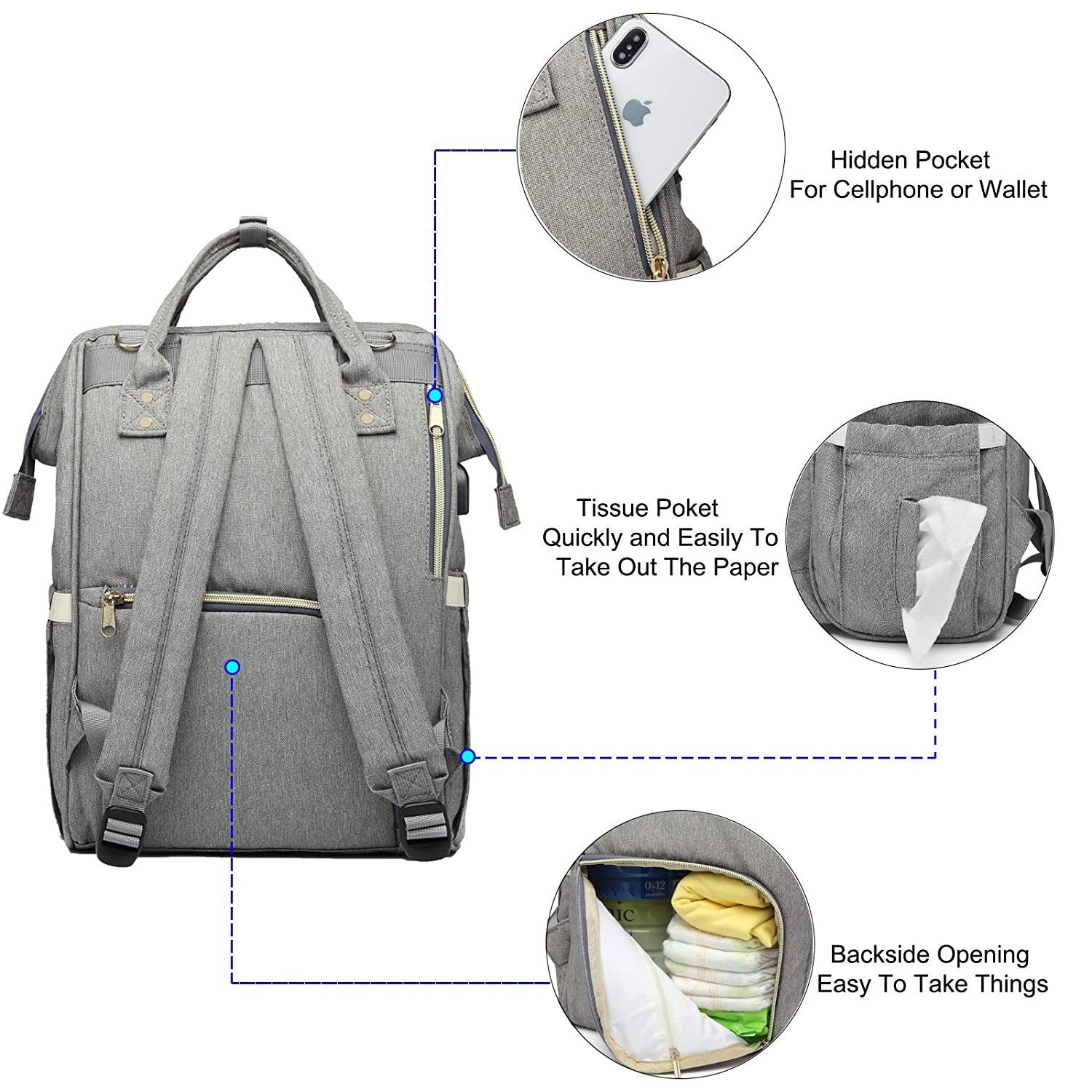 Diyarts Wickeltasche (multifunktionaler Wickelrucksack, mit USB-Ladeanschluss für unterwegs), Große Kapazität Babyrucksack Reiserucksack hochwertig und praktisch