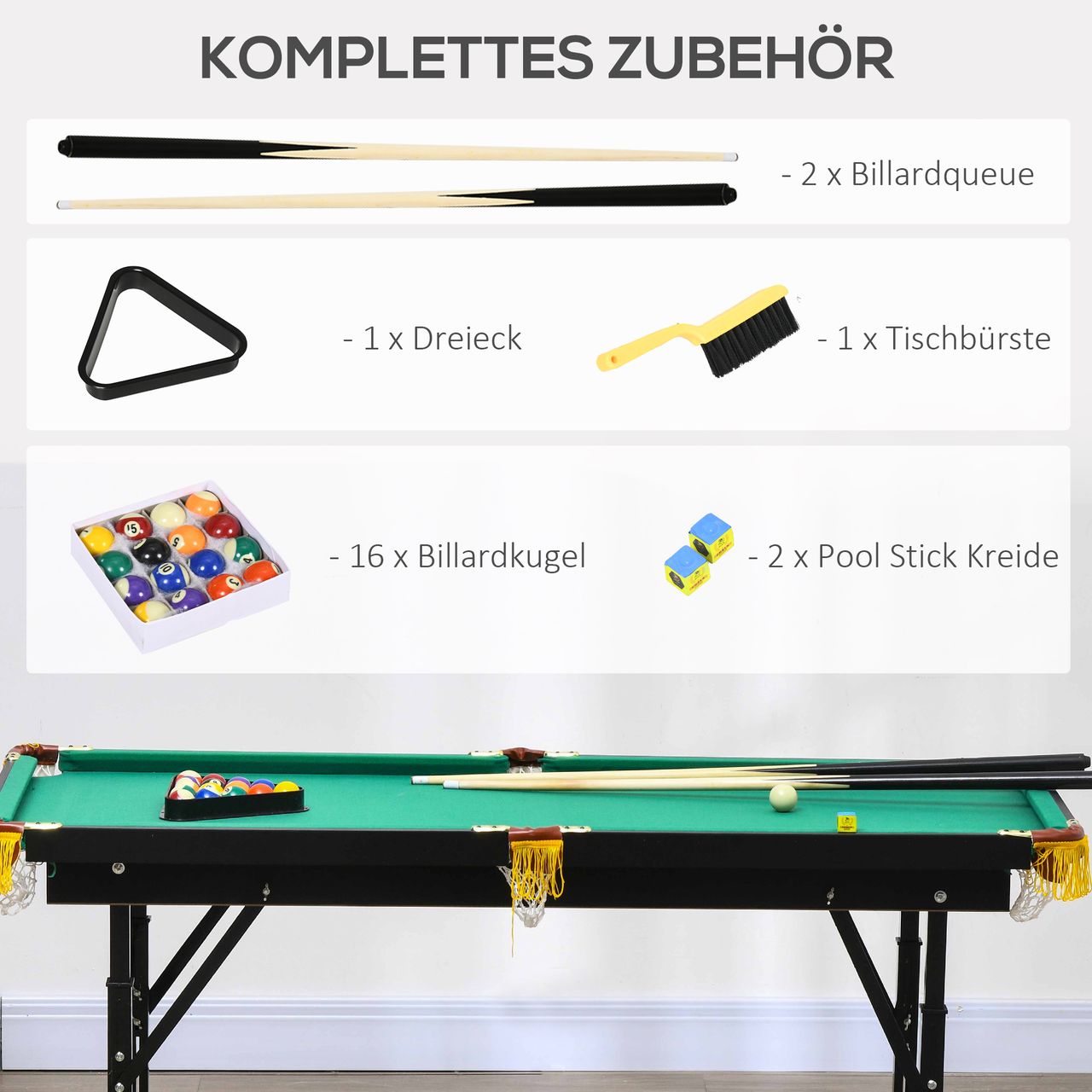 SPORTNOW SPORTNOW Billardtisch 4,6ft klappbar 140 x 63 x 55-75cm Tischbillard mit Zubehör