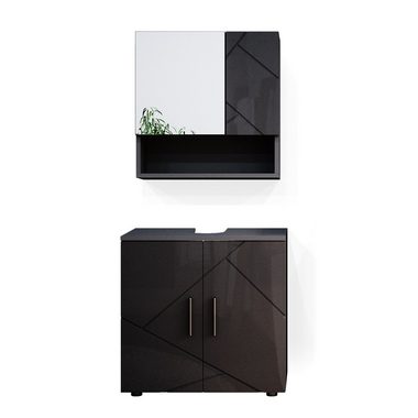 Vicco Badezimmer-Set Badmöbel Badezimmermöbel Irma Anthrazit Hochglanz Set 1, (3-St., 3-er Set)