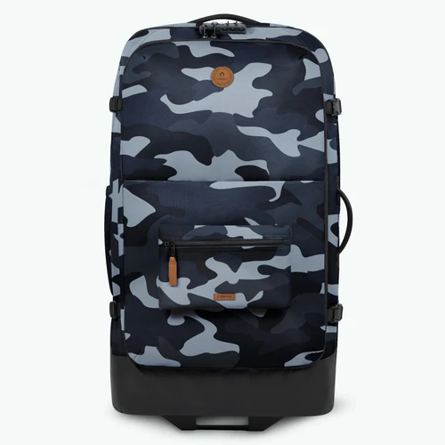 Large 2-wheel soft-sided suitcase with blue Bimini top