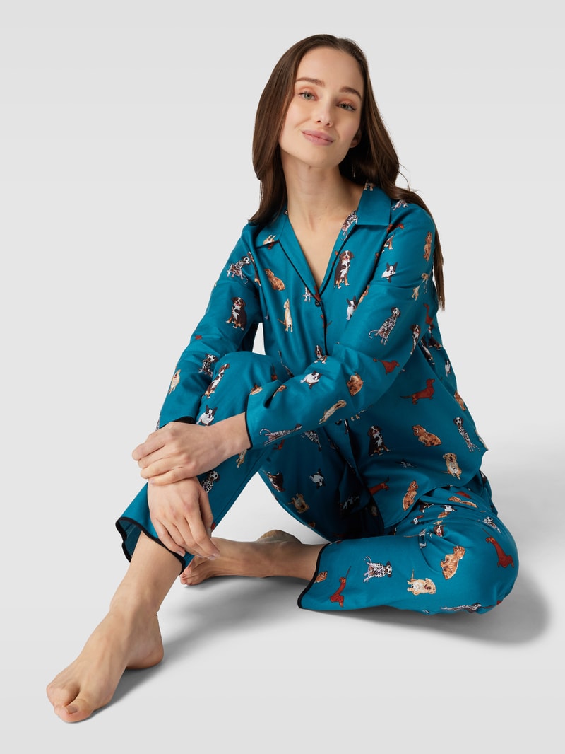 Pyjama-Oberteil mit Allover-Print Modell 'Coco' in petrol