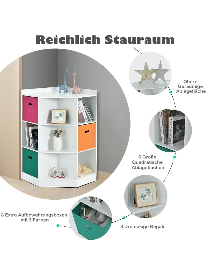 COSTWAY 3-stöckiges Eckregal in Weiß günstig kaufen 61 cm