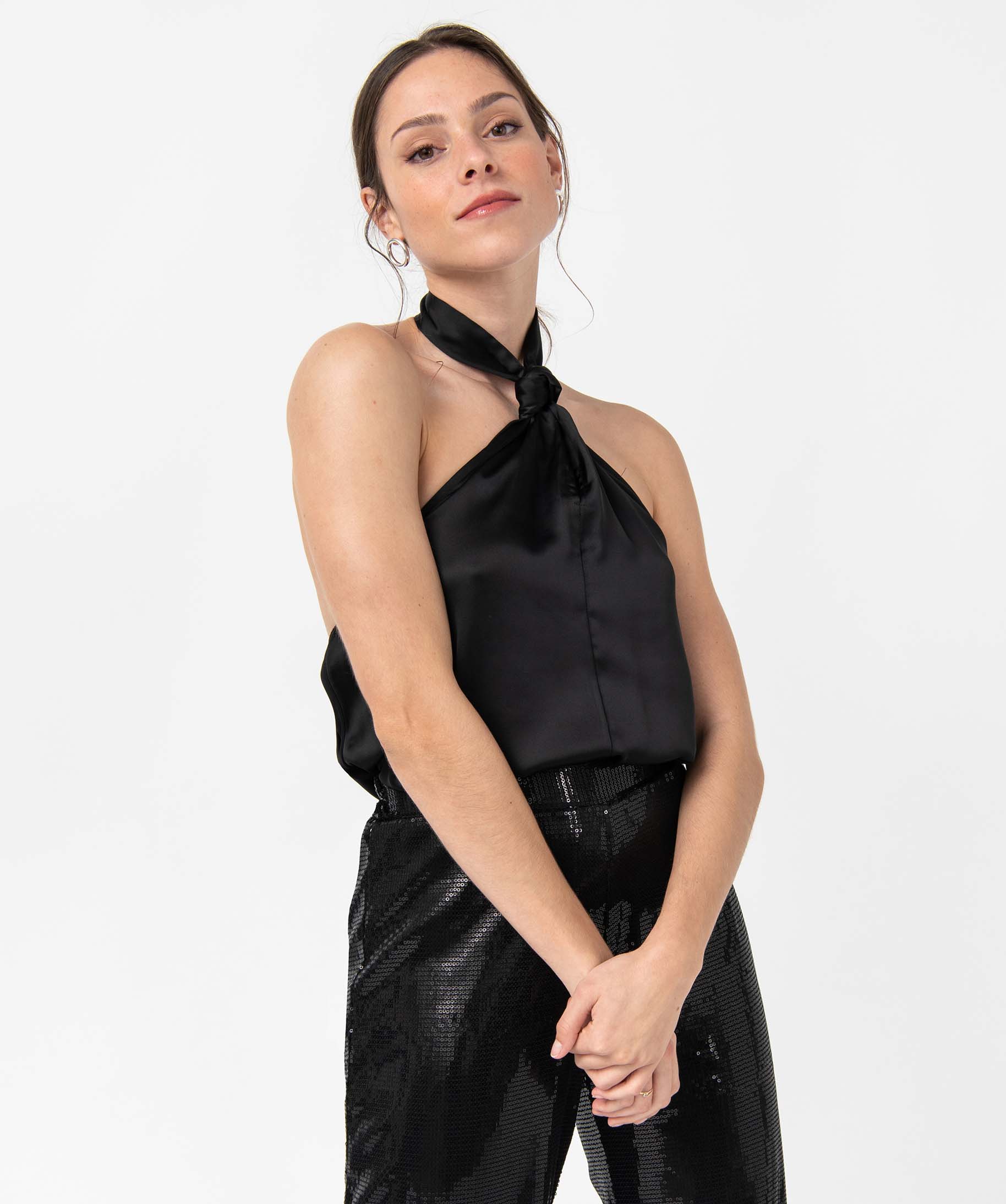 Blouse femme encolure américaine Gémo x Nolwenn Crème noir | GEMO