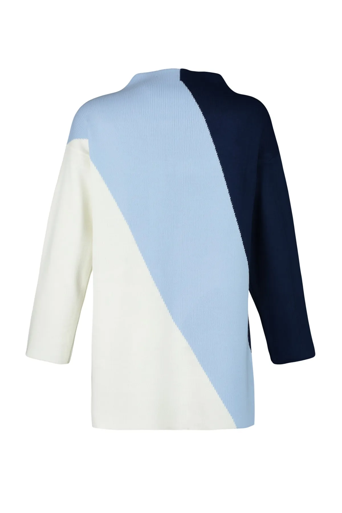 Trendyol Modest  Marineblauer Farbblock-Strickpullover mit hohem Kragen TCTAW24AK00006
