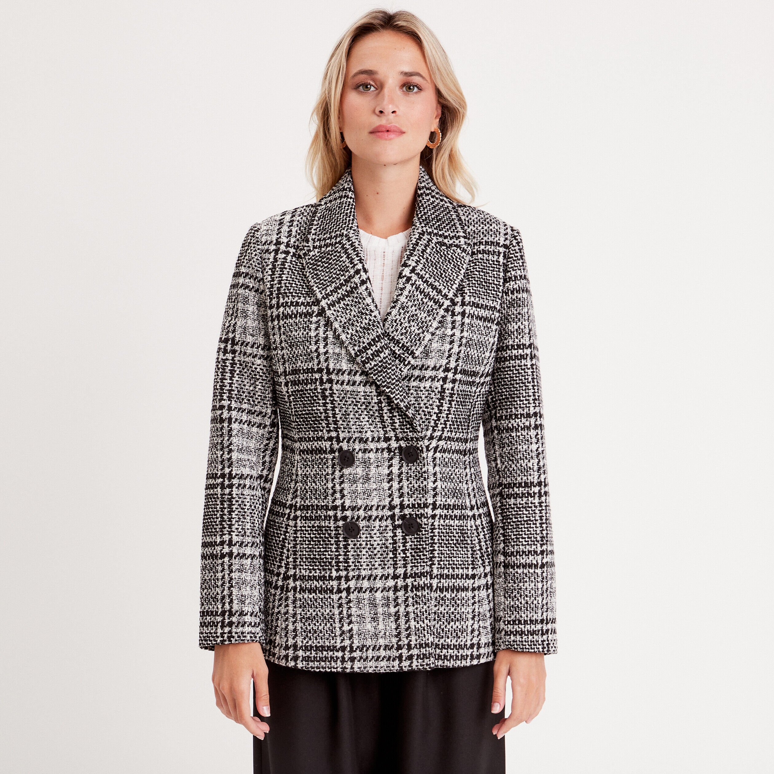 Veste blazer double boutonnage noir femme | Cache Cache