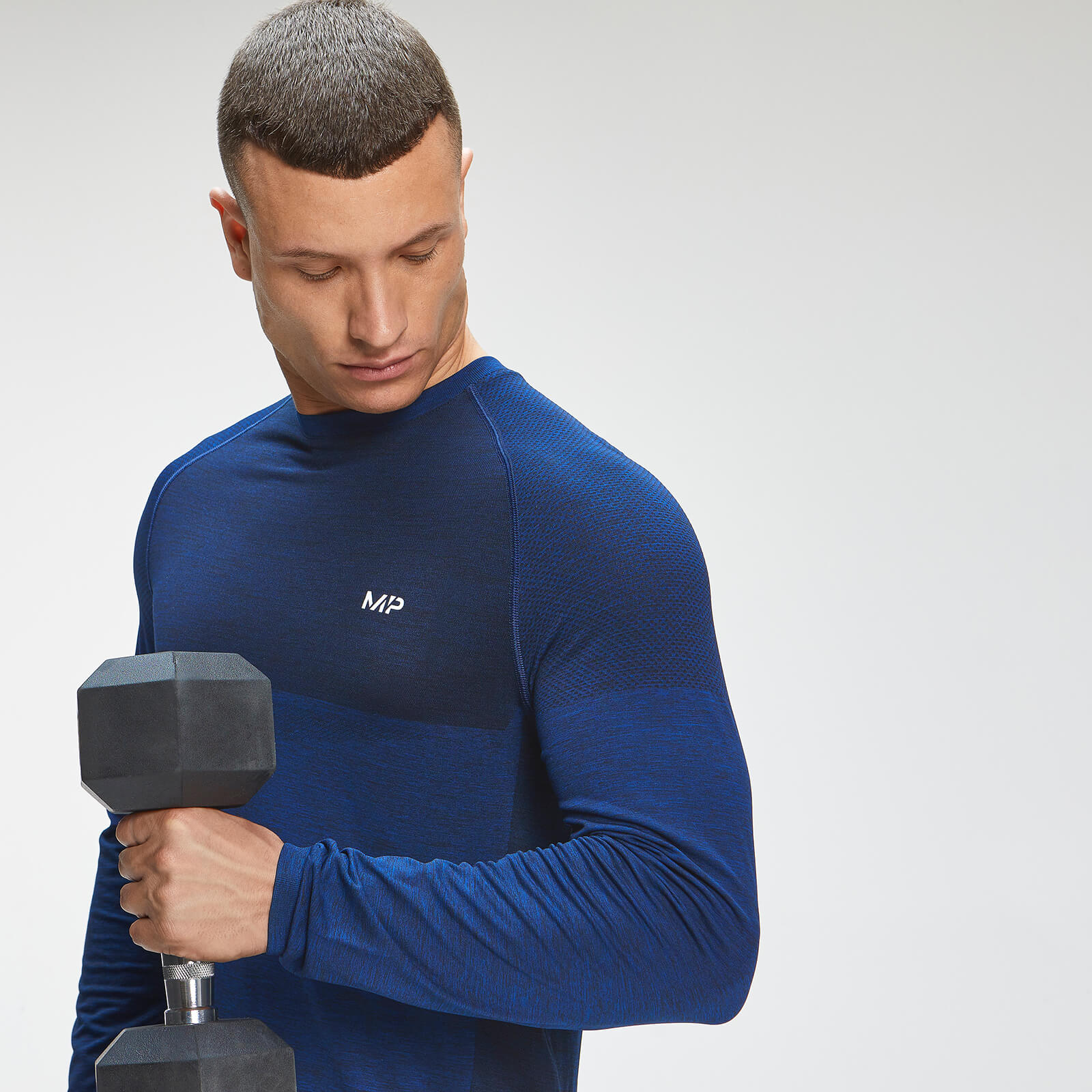 Haut sans coutures à manches longues MP Essentials pour hommes – Bleu intense chiné