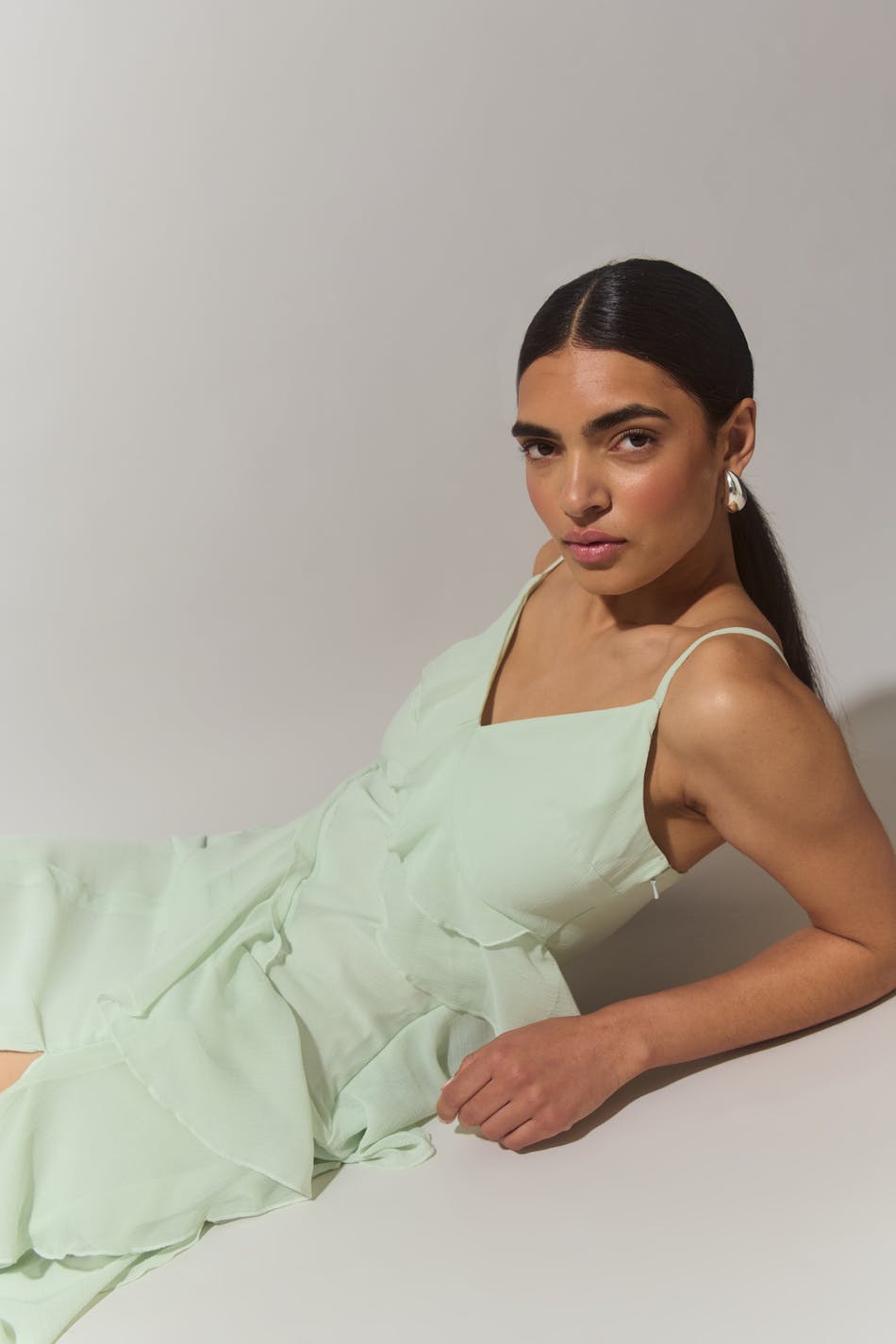 Frill chiffon maxi dress