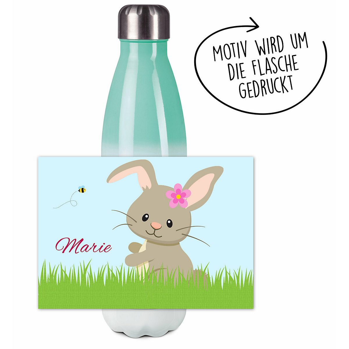 Edelstahl Kinder Thermoflasche / Trinkflasche bunt Hase Spülmaschinenfest, Auslaufsicher, Bruchfest, Doppelwandig, Für Heißgetränke geeignet, Mit Deckel, Isoliert