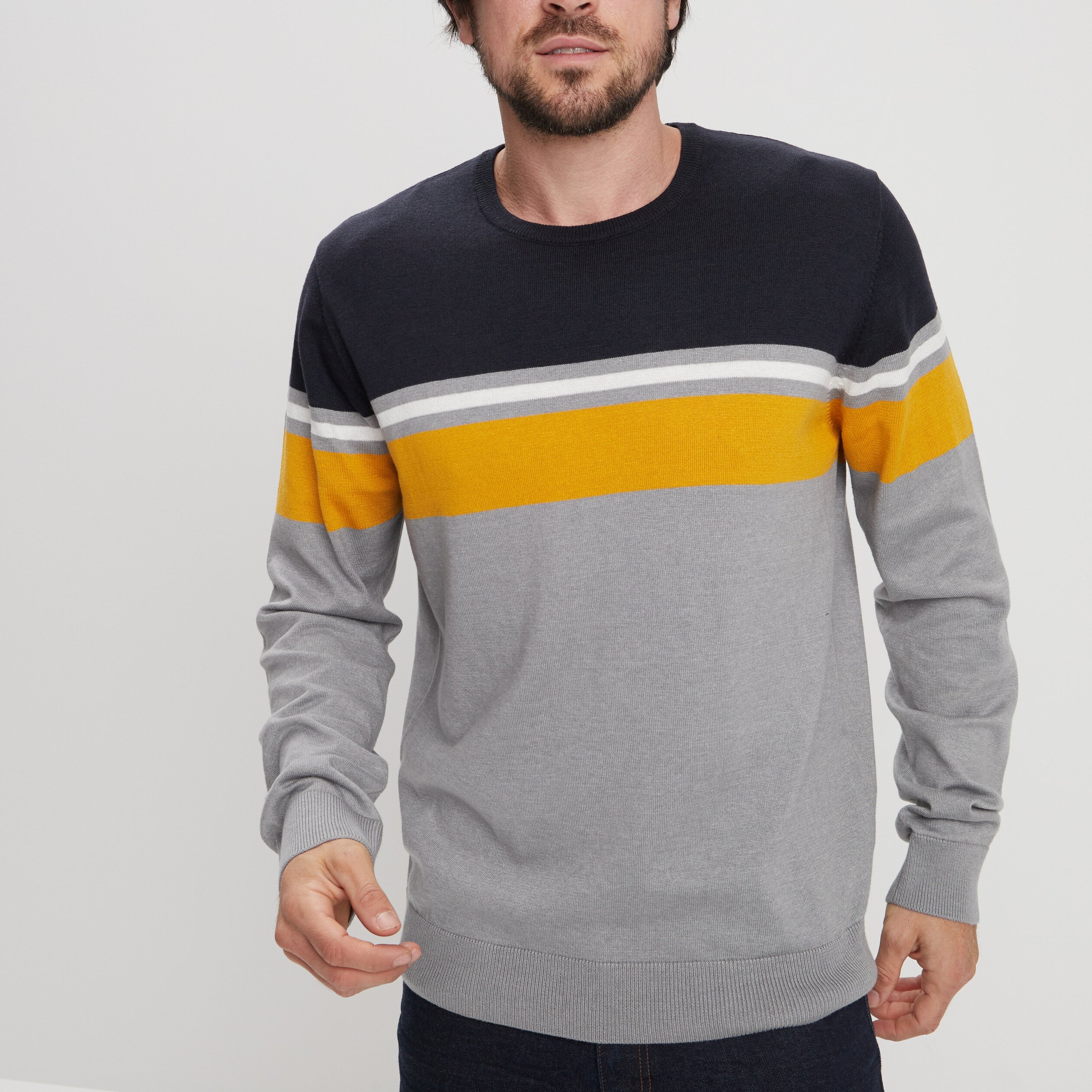 Pull fin manches longues gris homme | La Halle