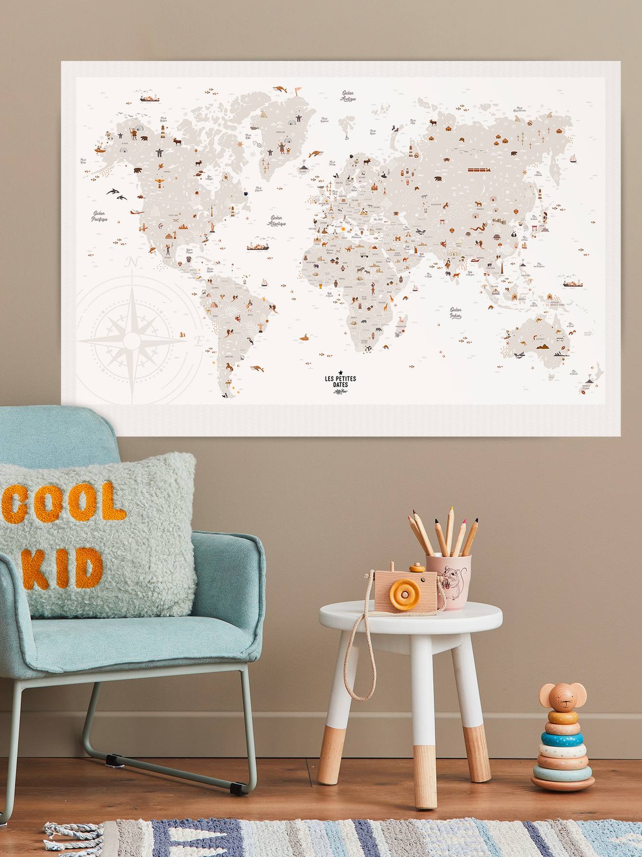 Affiche Carte du Monde LES PETITES DATES marron imprimé