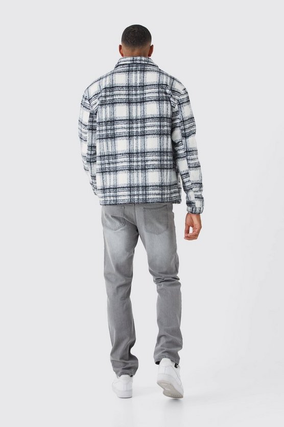 Tall karierte Oversize Harrington-Jacke in Wolloptik