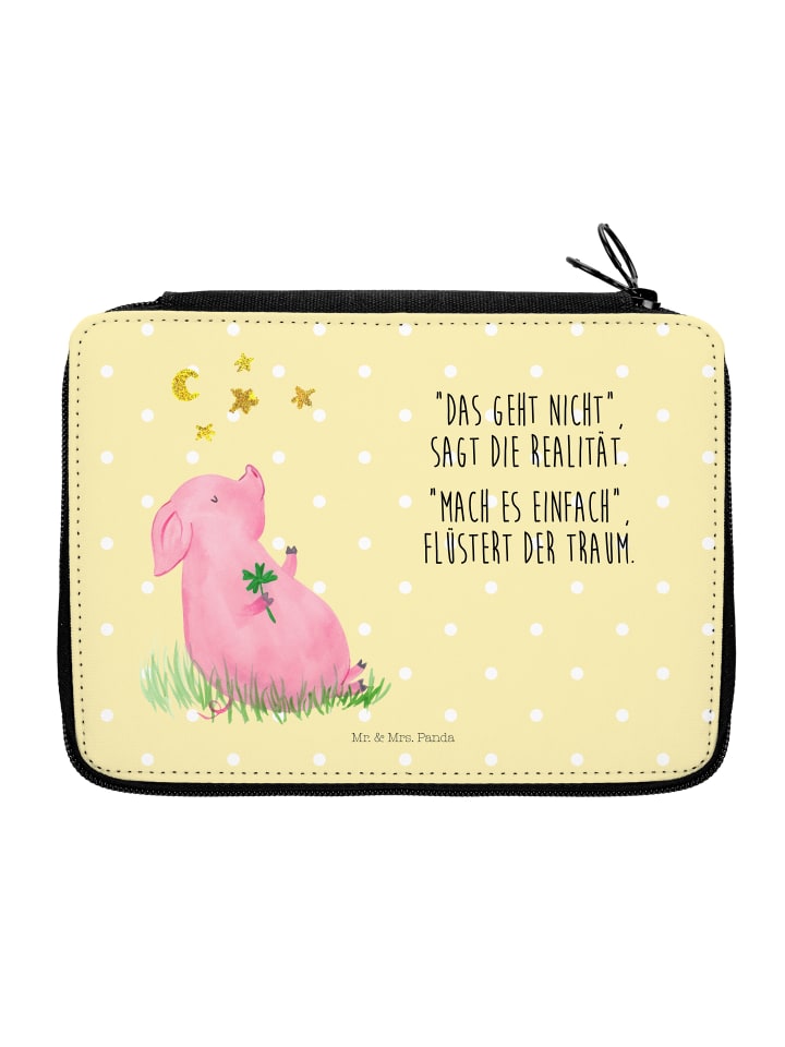 Mr. & Mrs. Panda Federmappe Schwein Glück mit Spruch in Gelb Pastell günstig kaufen onesize