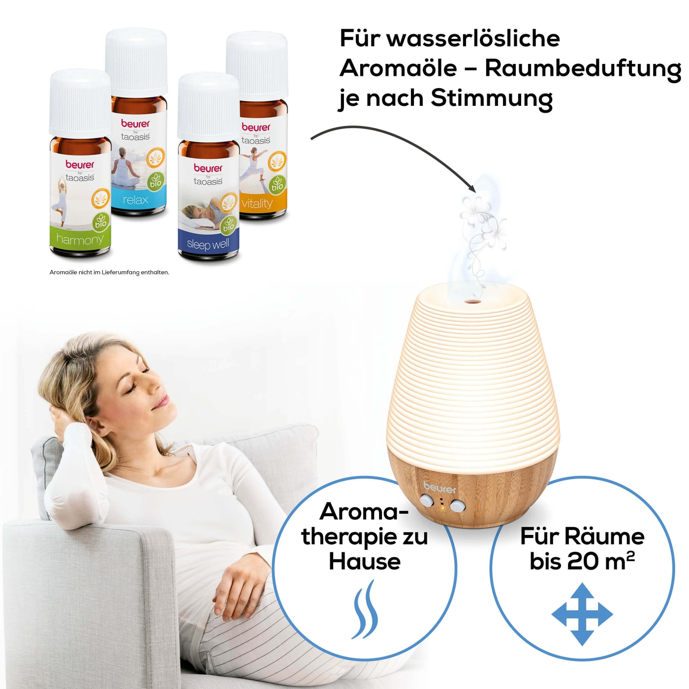 Beurer Aroma Diffuser LA 40-Aroma Diffuser mit LED-Farblicht & Timerfunktion bis 20 m²