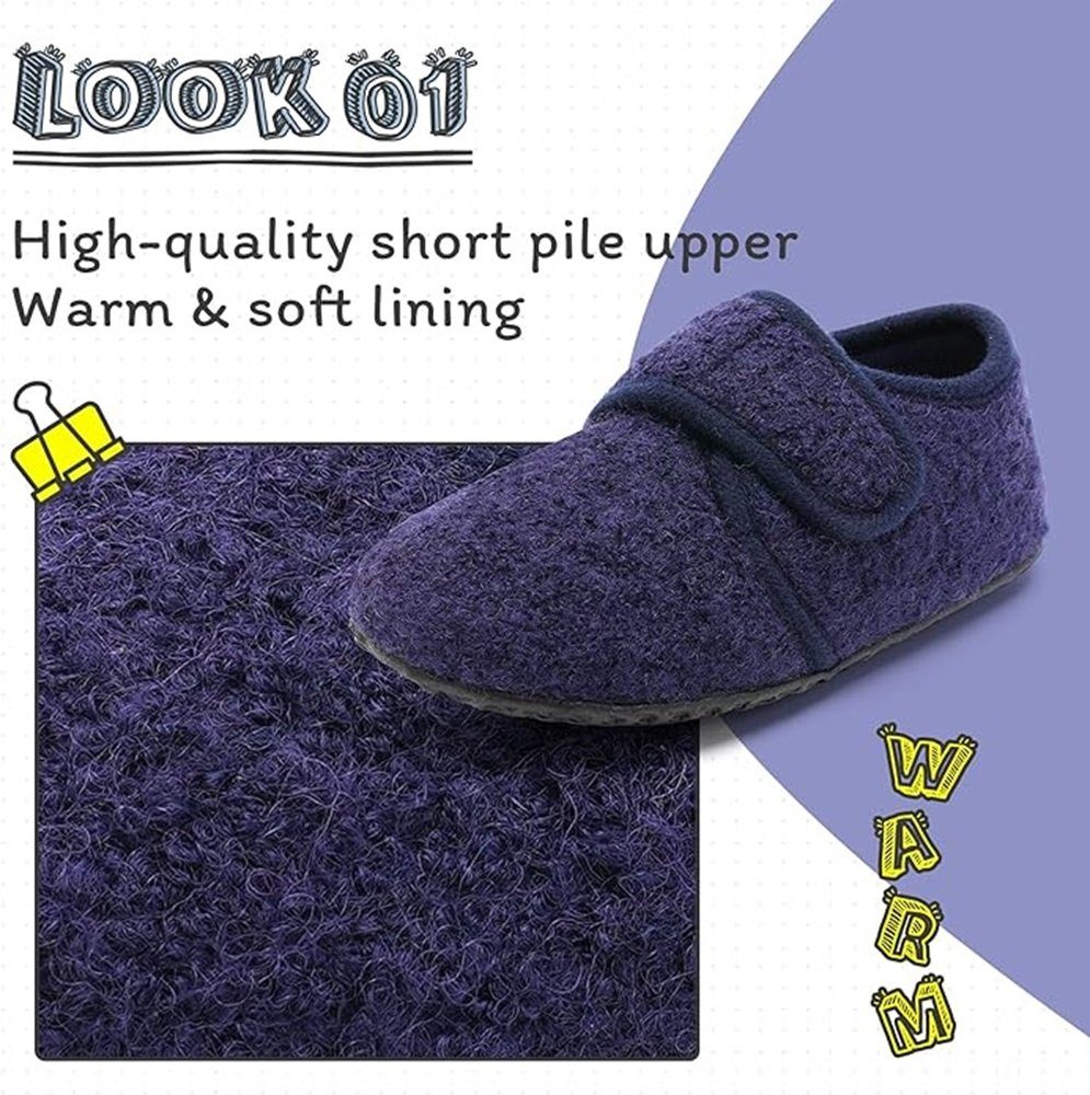 IceUnicorn Kinder-Hausschuhe - Wärmende, rutschfeste Slipper, Klettverschluss Hausschuh (1Paar Kinderhausschuhe, herausnehmbare waschbare Innensohle, rutschhemmder Sohle) Rutschfeste Gummisohle für sicheren Halt