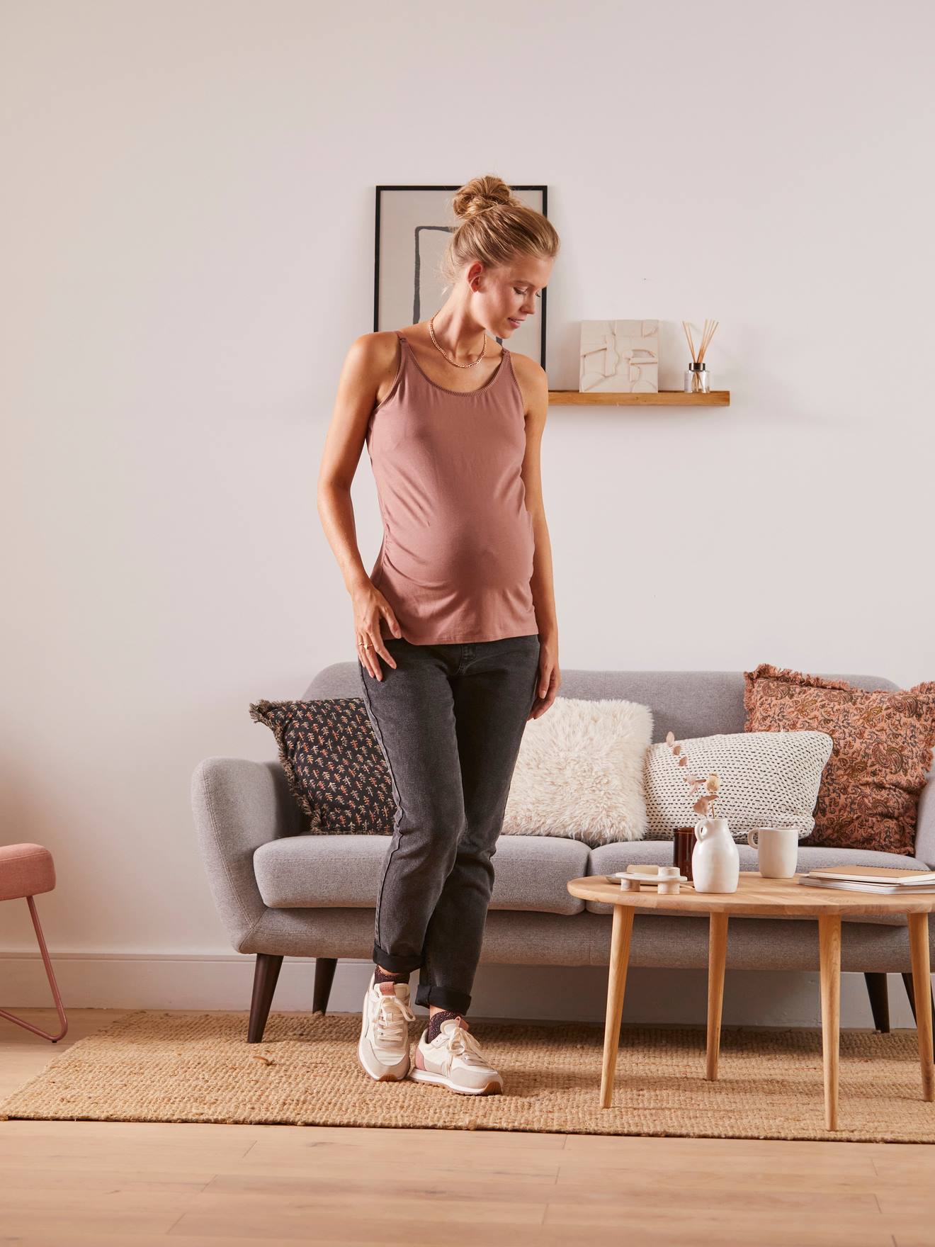 Lot de 2 débardeurs d'allaitement fines bretelles bleu+gris chiné
