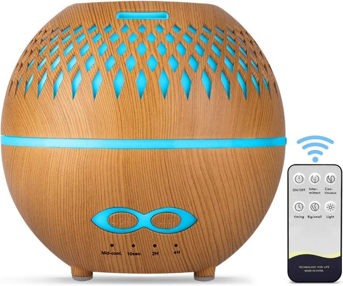 RYSH Luftbefeuchter Aroma-Diffuser, 400ml, Ultraschall-Raumbefeuchter, Dekoration, Luftbefeuchter für ätherische Öle mit 7-Farben-LED, Aromatherapiegerät