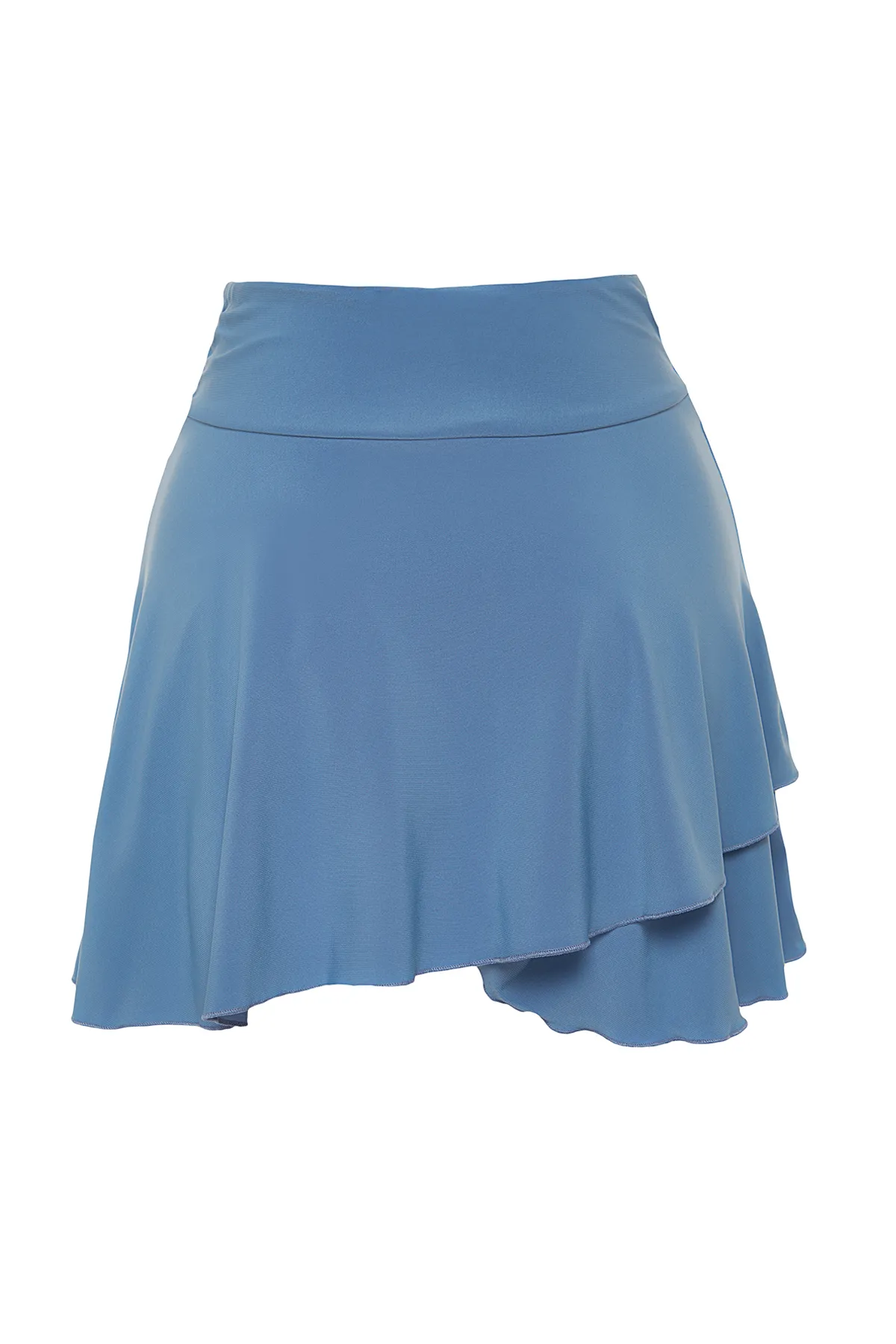 Trendyol Collection  Blauer Mini-Strickrock mit Volant und Rüschendetail TWOAW24ET00214