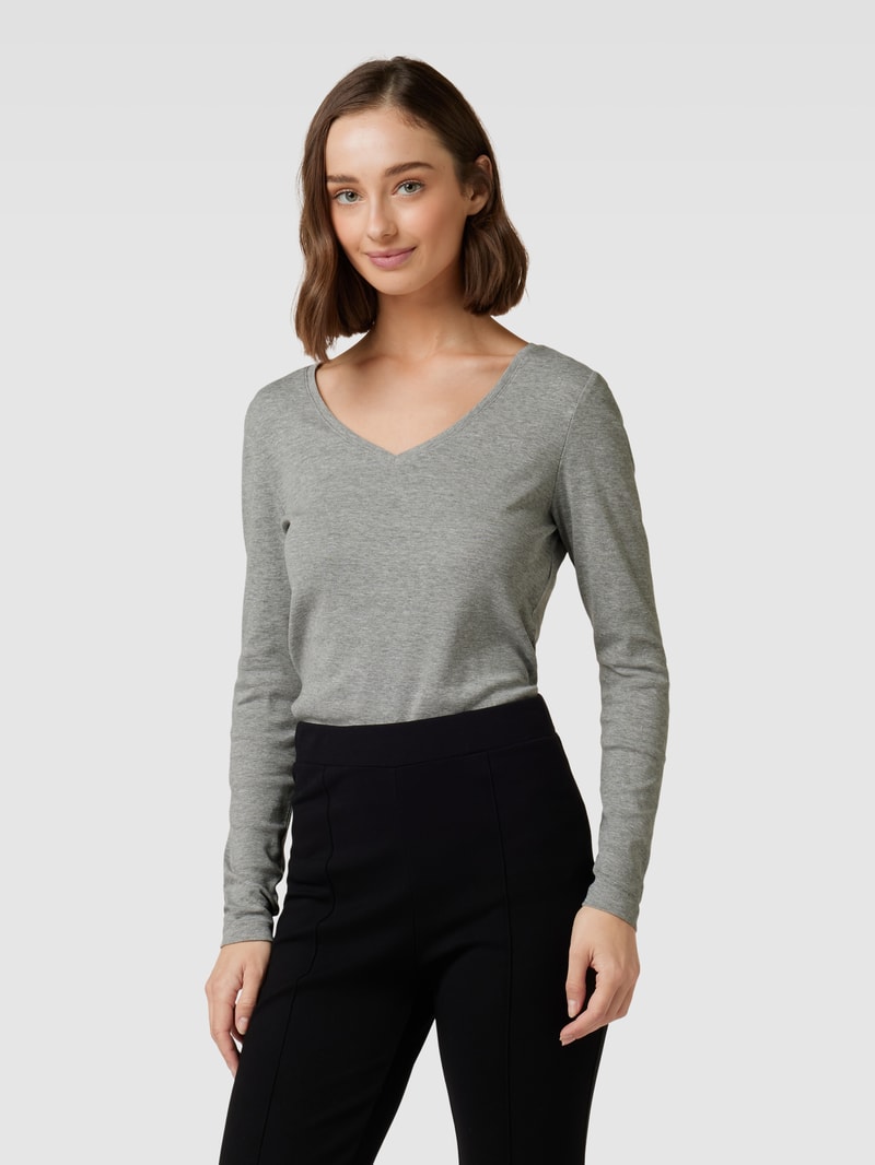 Longsleeve mit V-Ausschnitt in silber meliert