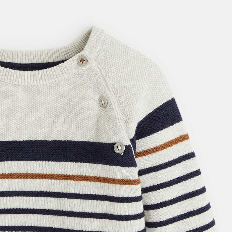 Pull rayé tricot fantaisie bleu bébé garçon