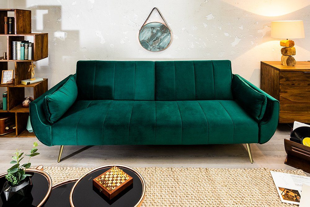riess-ambiente Schlafsofa DIVANI 220cm smaragdgrün / gold, Einzelartikel 1 Teile, Wohnzimmer · Samt · 3-Sitzer · Couch mit Bettfunktion · Retro Design