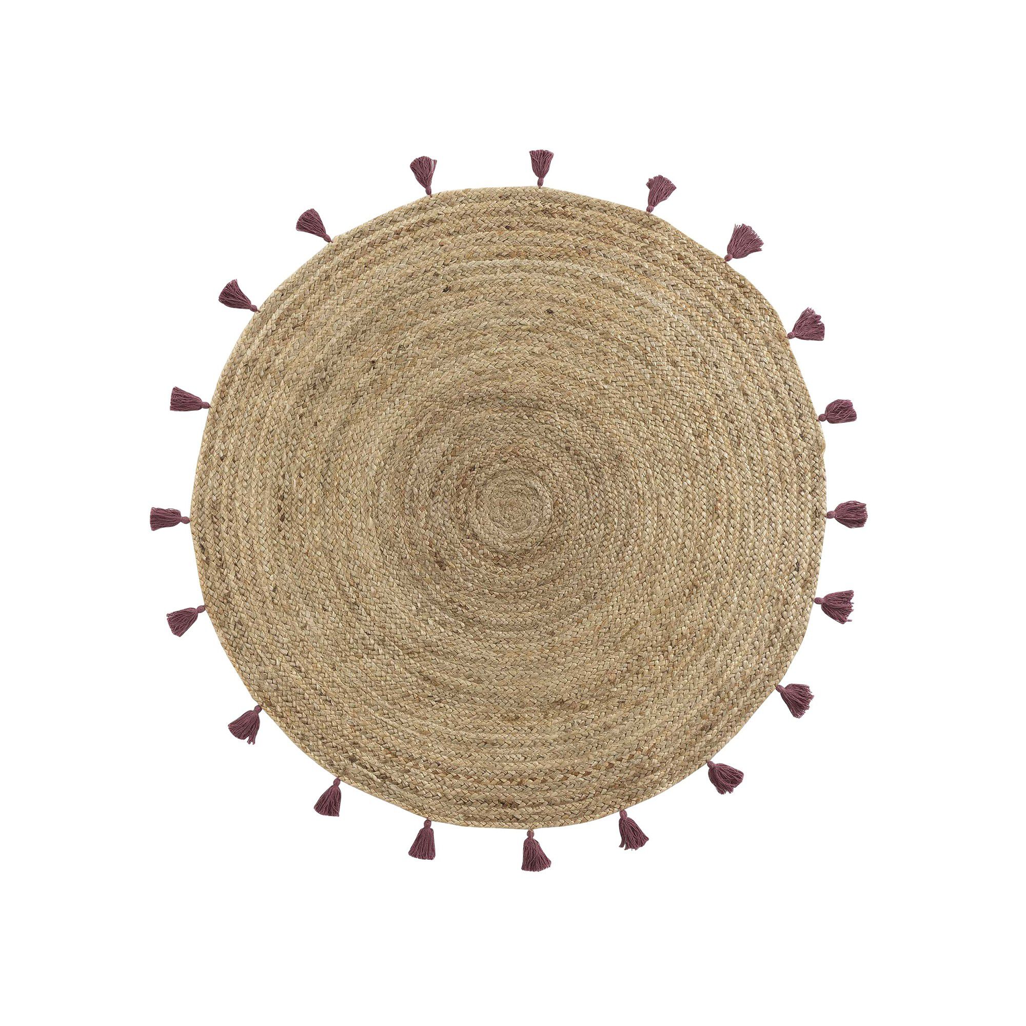 Tapis jute finition pompons