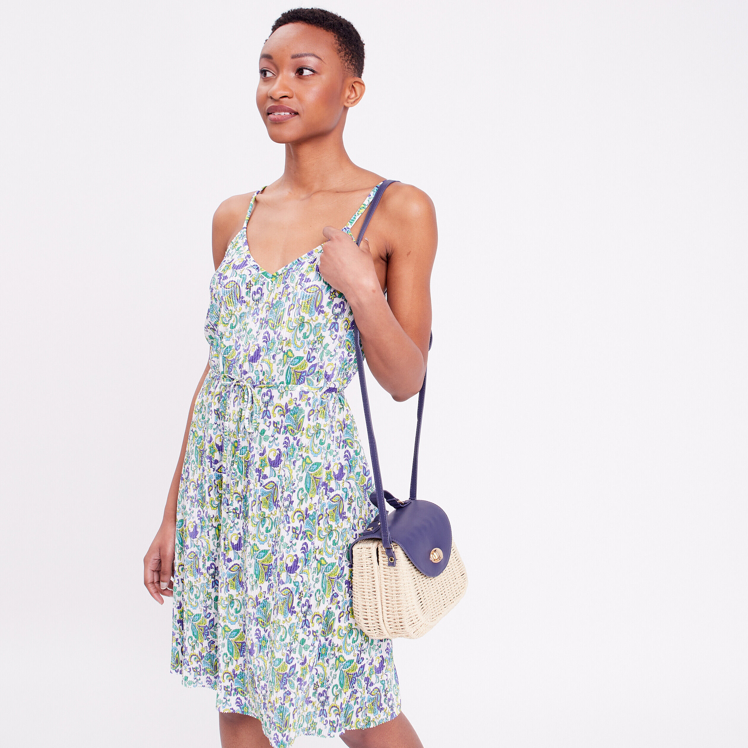 Robe droite plissée beige femme | Cache Cache