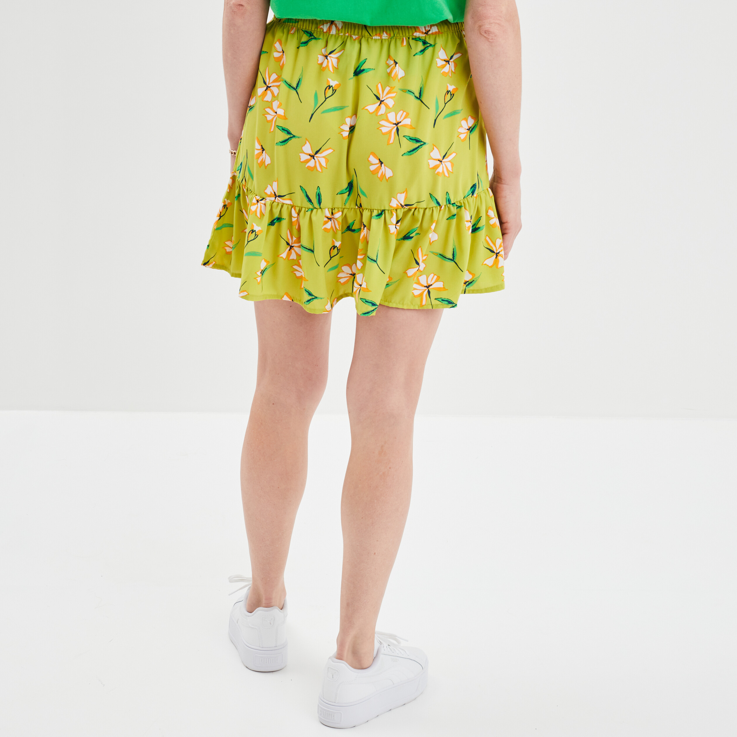 Jupe courte fluide taille smockée vert femme | La Halle
