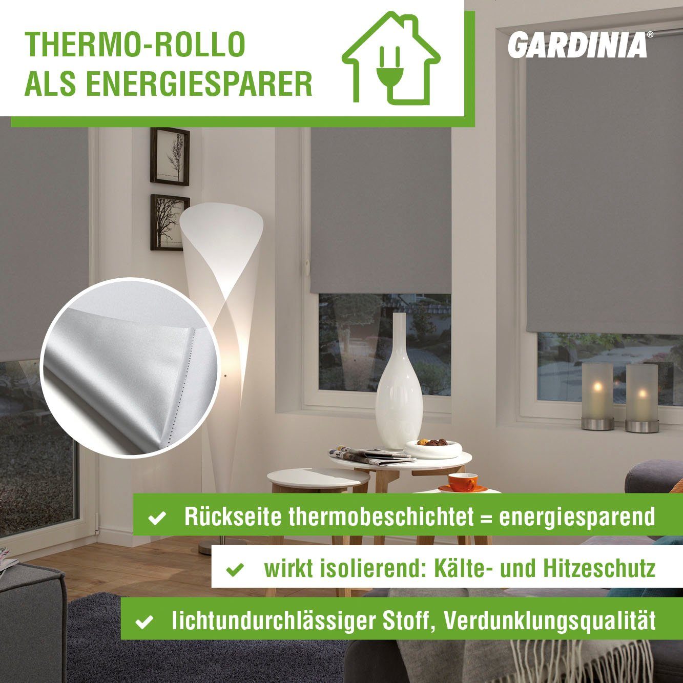 Seitenzugrollo EASYFIX Rollo Thermo ENERGIESPAREND, GARDINIA, verdunkelnd, ohne Bohren, Klemmfix, abdunkelnd mit Thermobeschichtung