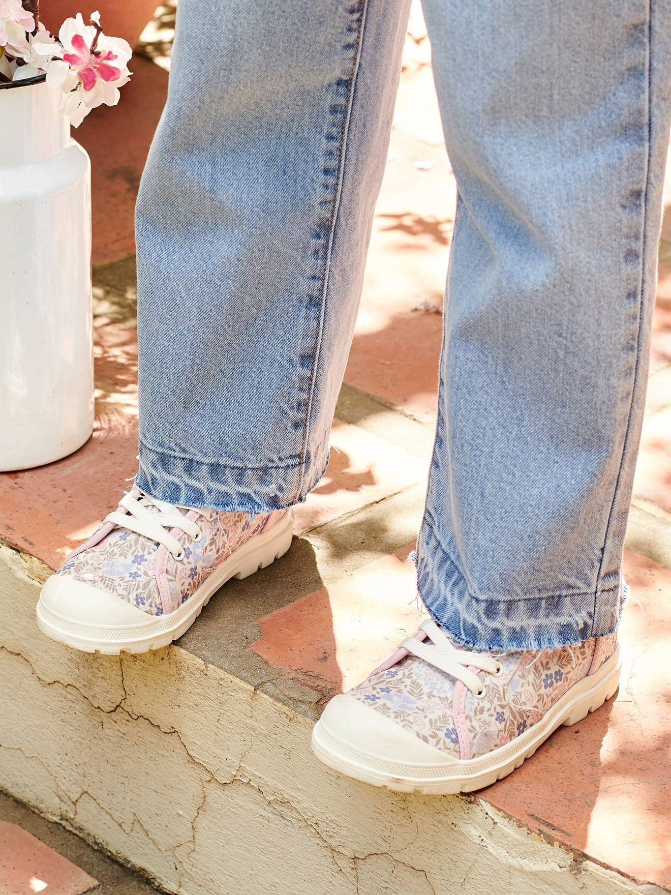 Baskets montantes lacées et zippées enfant écru