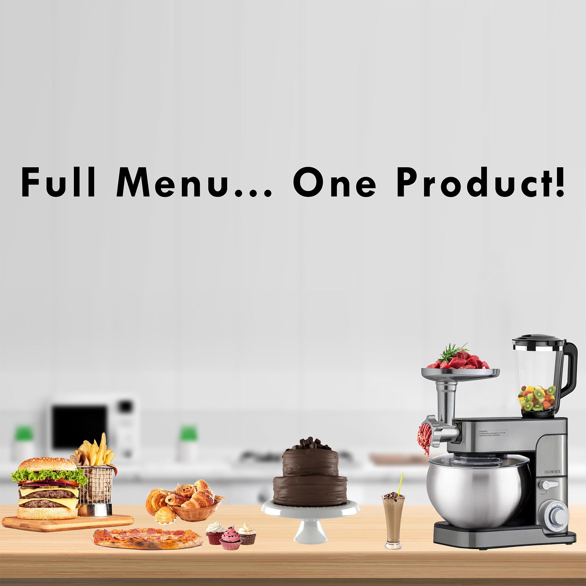 KB Elements Küchenmaschine ELK85LM, 2500,00 W, 7,00 l Schüssel, Fleischwolf, Teigmaschine, Crusher, Stand Mixer