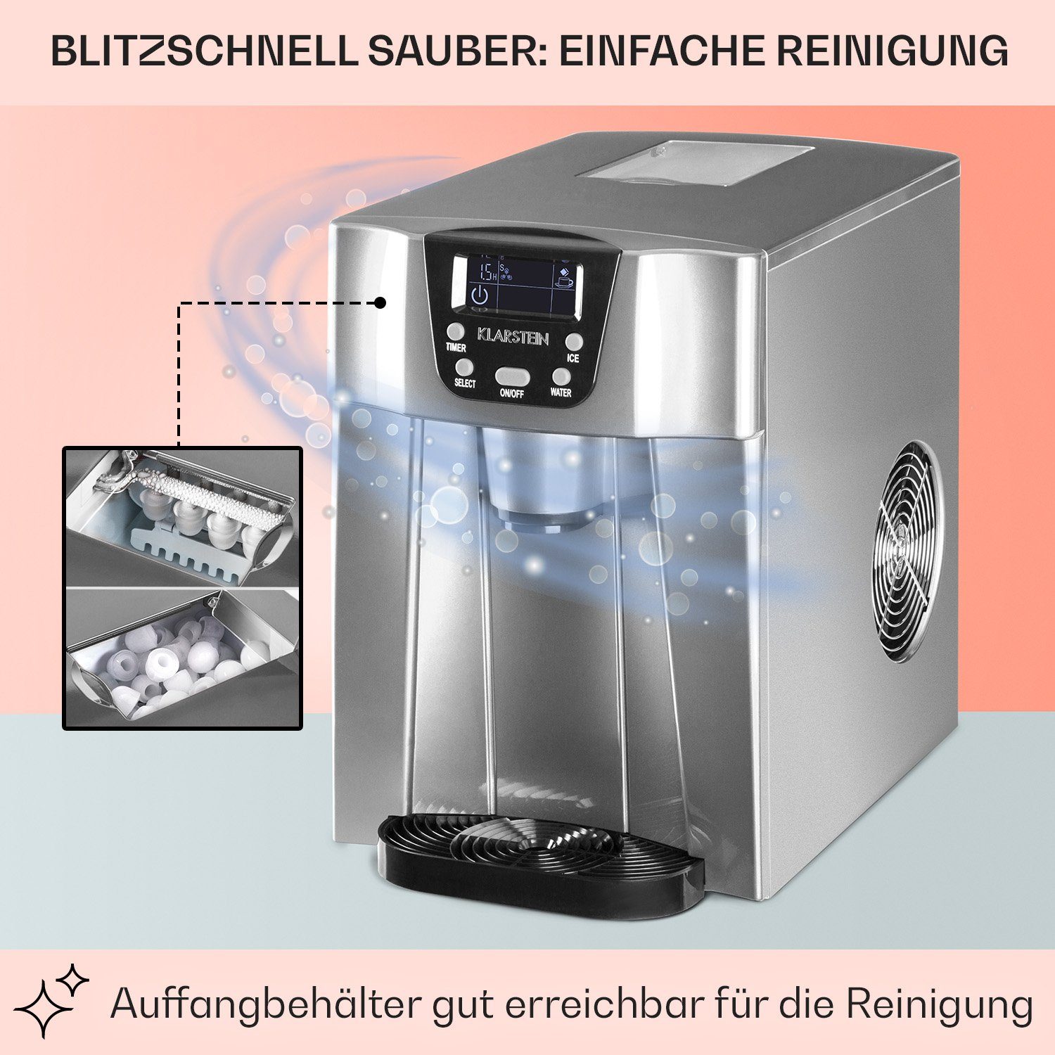 Klarstein Eiswürfelmaschine Ice Volcano 2G, Eiswürfelmaschine Eiswürfelbereiter Ice Cube Maker Eiswürfel Automat