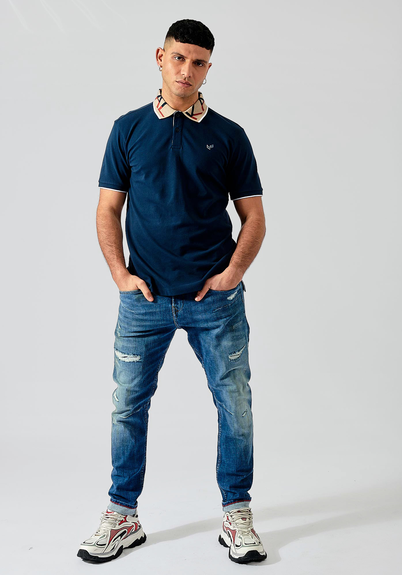 NOAH   Polo bleu homme 100% coton