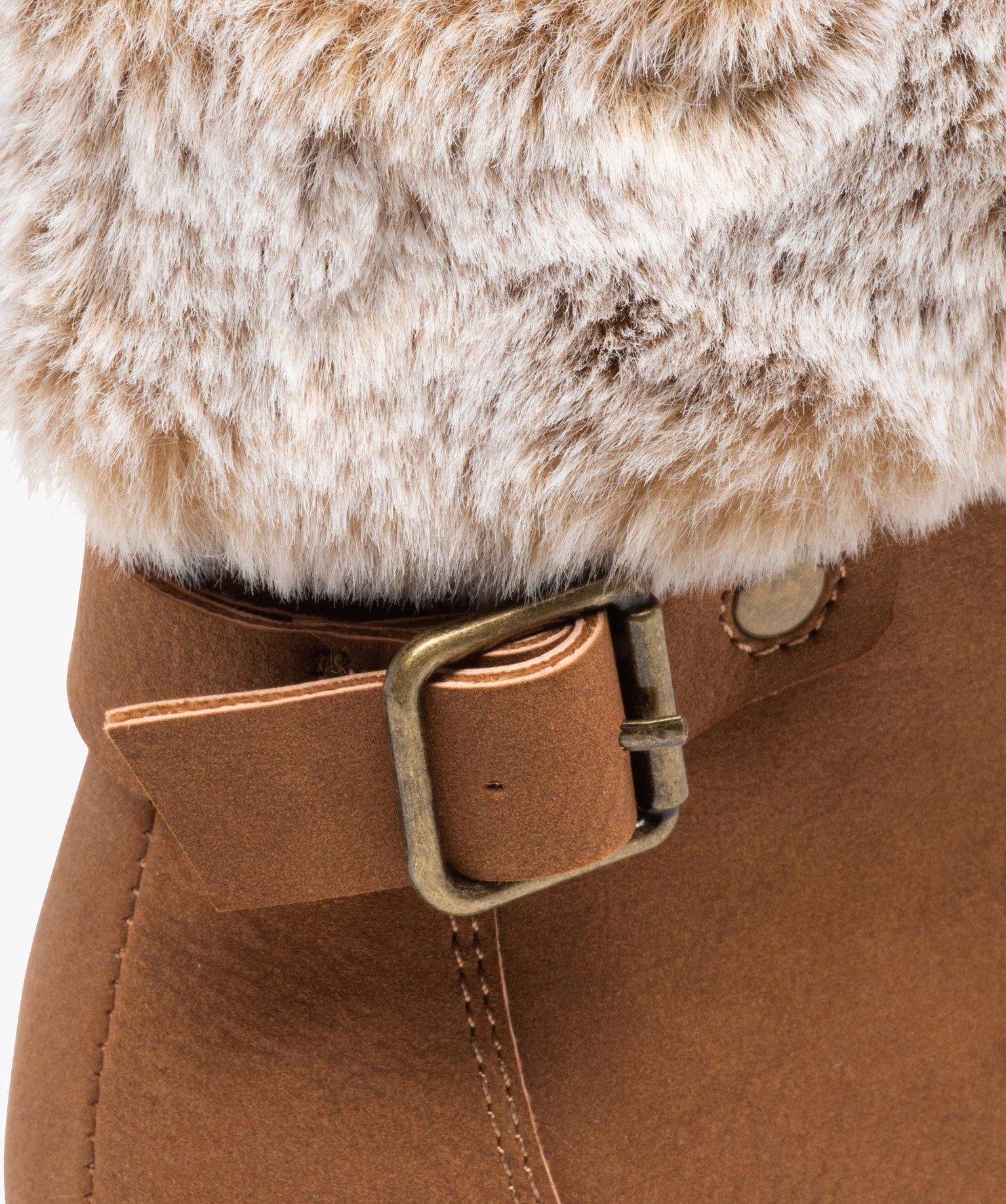 Bottines fille unies avec col fourré fermeture lacets camel | GEMO