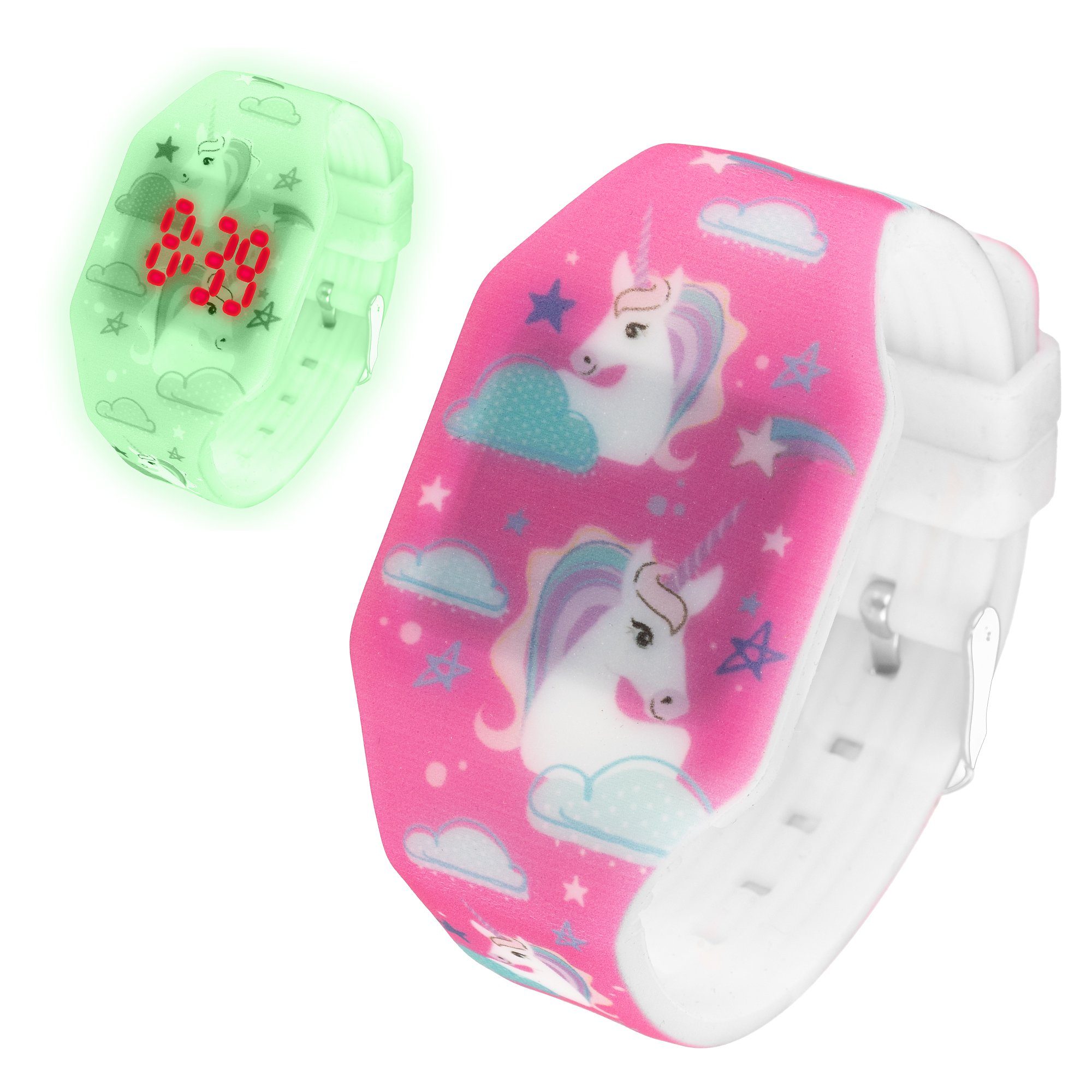 Taffstyle Quarzuhr Kinder Armbanduhr Silikon Einhorn Digital LED Uhr, Mädchen Fluoreszierend Sportuhr Kinderuhr Lernuhr Bunt Regenbogen