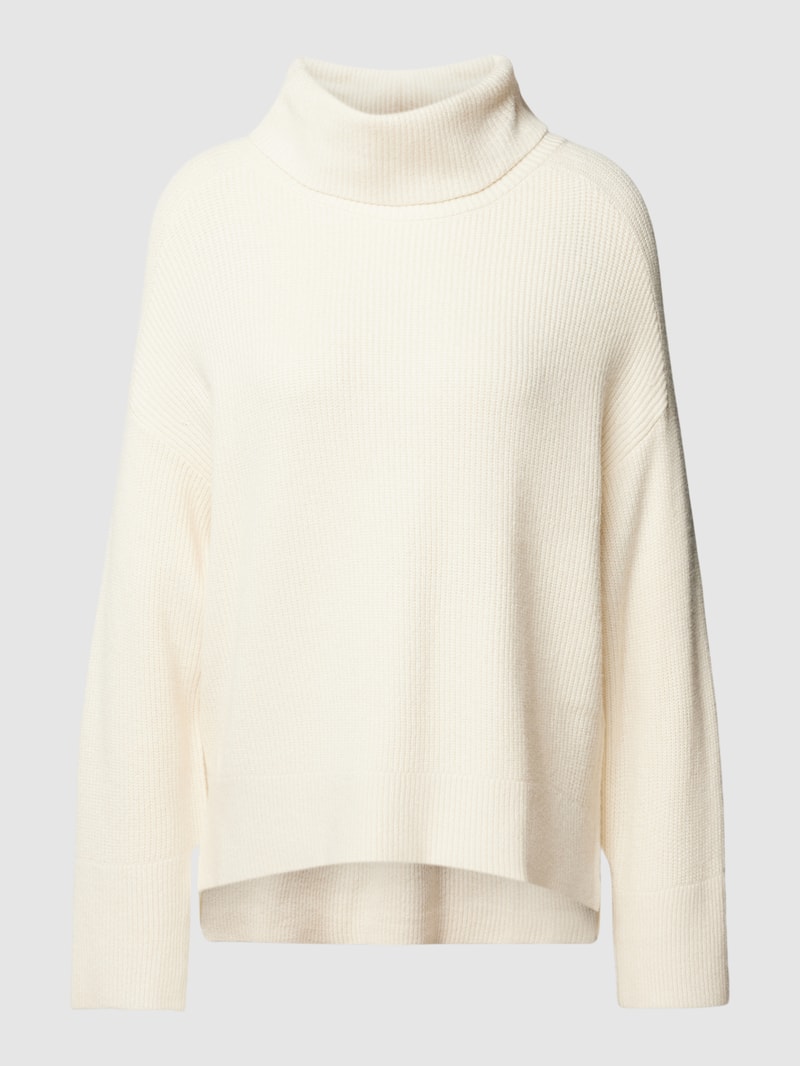 Rollkragenpullover aus Viskose-Mix mit Rippenstruktur in beige