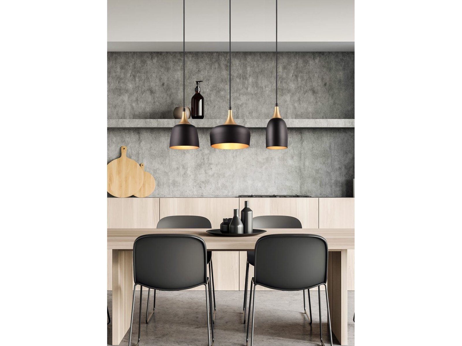 meineWunschleuchte LED Pendelleuchte, Dimmfunktion, LED wechselbar, warmweiß, Designer Balken-Lampe übern Esstisch 3 flammig Schwarz Gold dimmbar